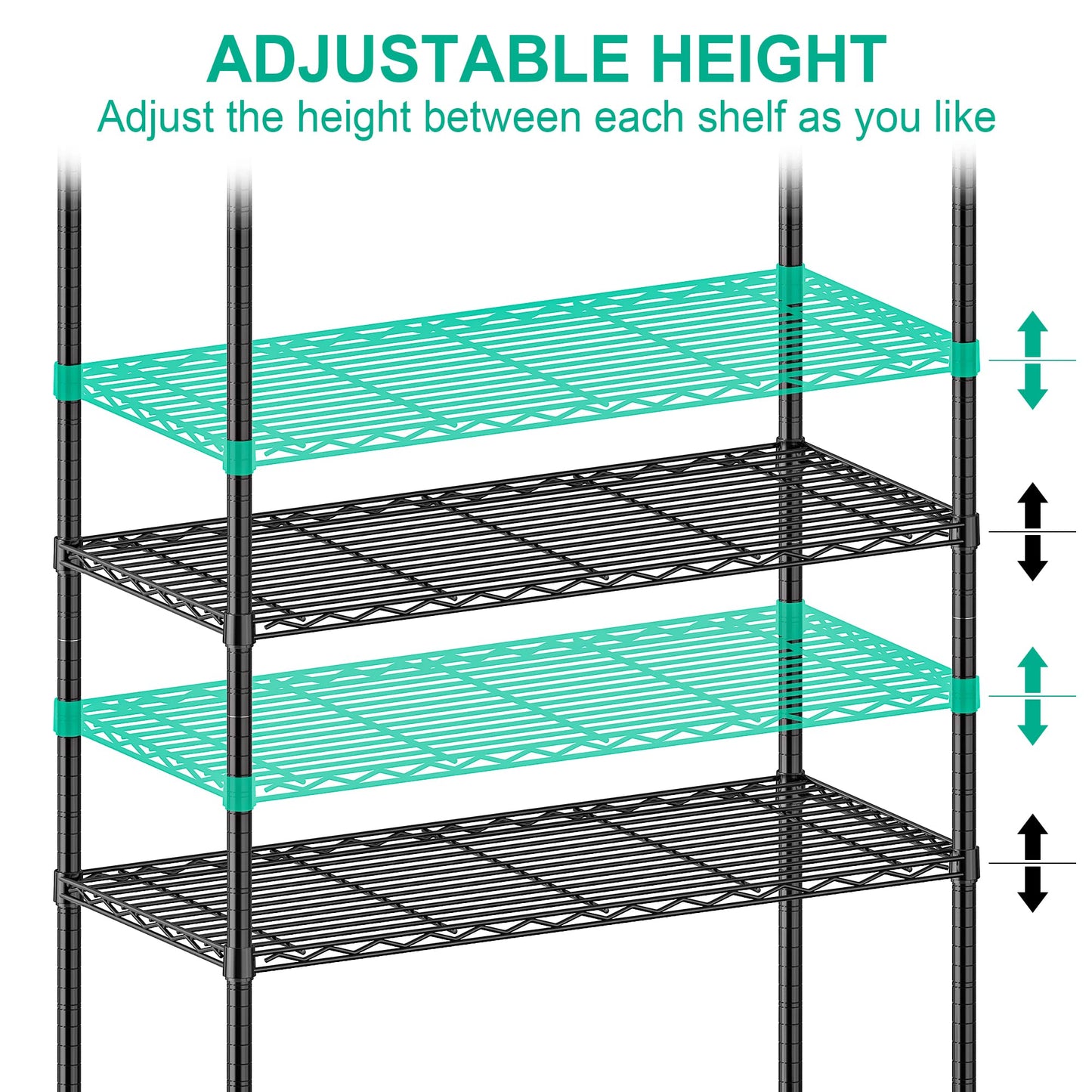 Folews 5 Tier Storage Shelves with Wheels - Adjustable Wire Shelving Unit Metal Shelves for Storage Rolling Utility Shelf Organizer Rack for Kitchen Garage Pantry Closet Laundry(14D x 36W x 75H)