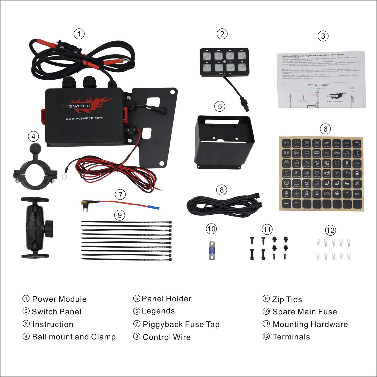 Voswitch JK100 Overhead Programmable Switch Panel Power Control System for Jeep Wrangler JK JKU 2007-2018