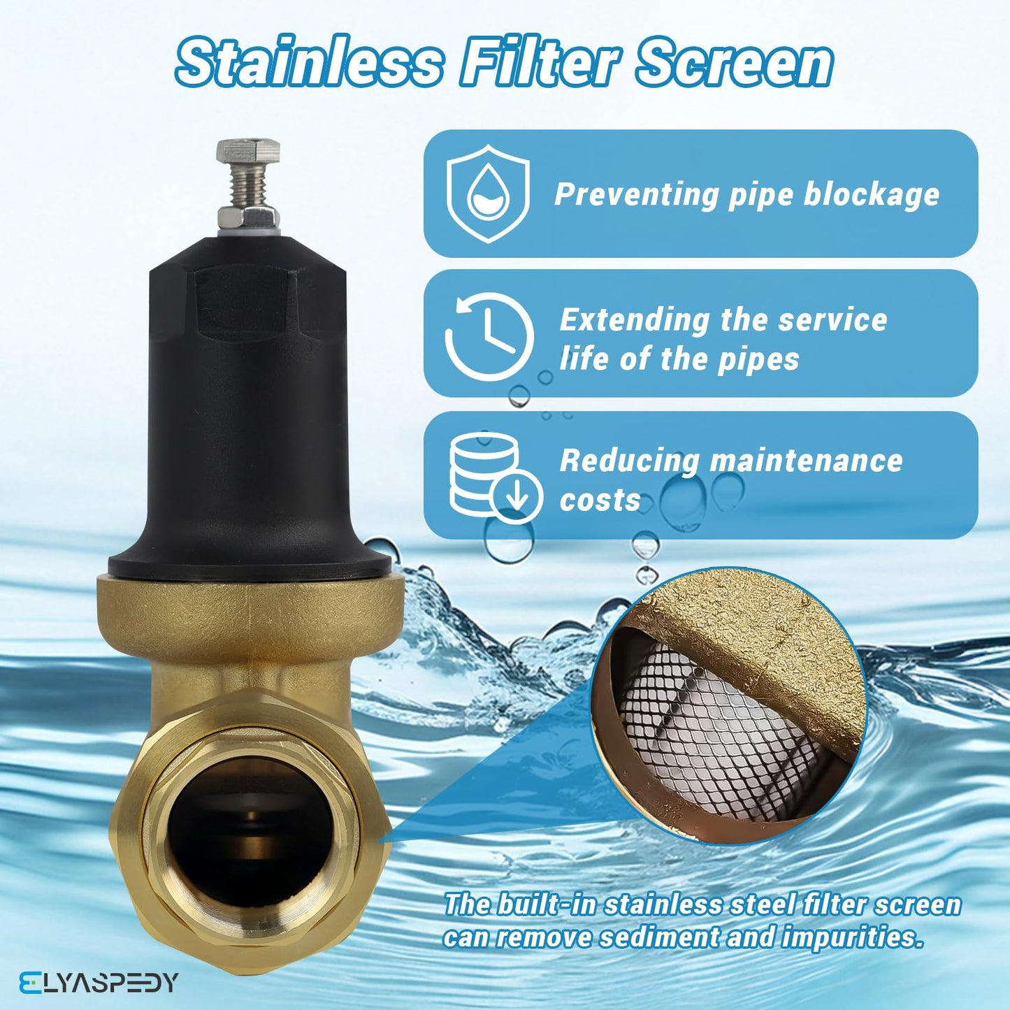 1-1/4 Inch 114-NR3XL Pressure Reducing Valve, with Double Internal Thread Pipe NPT Connection, Suitable for Zurn 1-1/4" NR3XLDULU Reducing Valves, Comes with Stainless Steel Screen and 2 gaskets