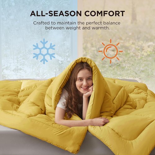 Bedsure Comforter Duvet Insert - All-Season Queen Size Quilted Down Alternative Bedding | Mustard Yellow, 88 x 88 Inches