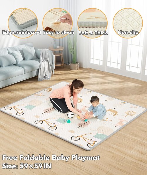 Mloong Baby Playpen - Extra Large 59x59 Inches Activity Center with Mat | Indoor & Outdoor Safety Fence