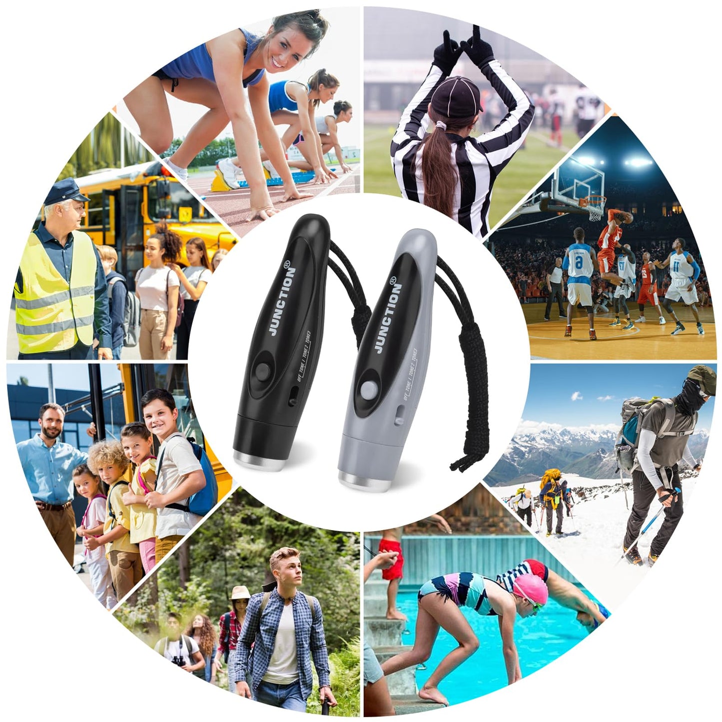 Xflyee Electronic Whistles 2 Pack, Handheld 3 Tones High Volume Electric Whistles with Lanyard for Teacher, Coaches, Referees, Training Whistle, Loudest Outdoor Emergency Whistle, Sports Whistle