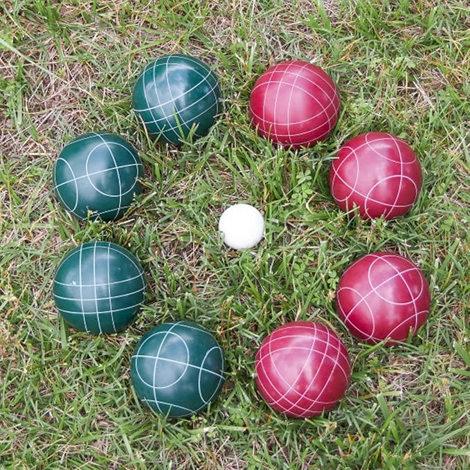 Bocce Ball Set Regulation Size - Lawn Game for Backyard or Beach - Includes Red and Green Bocce Balls, Pallino, and Carrying Case by Trademark Games
