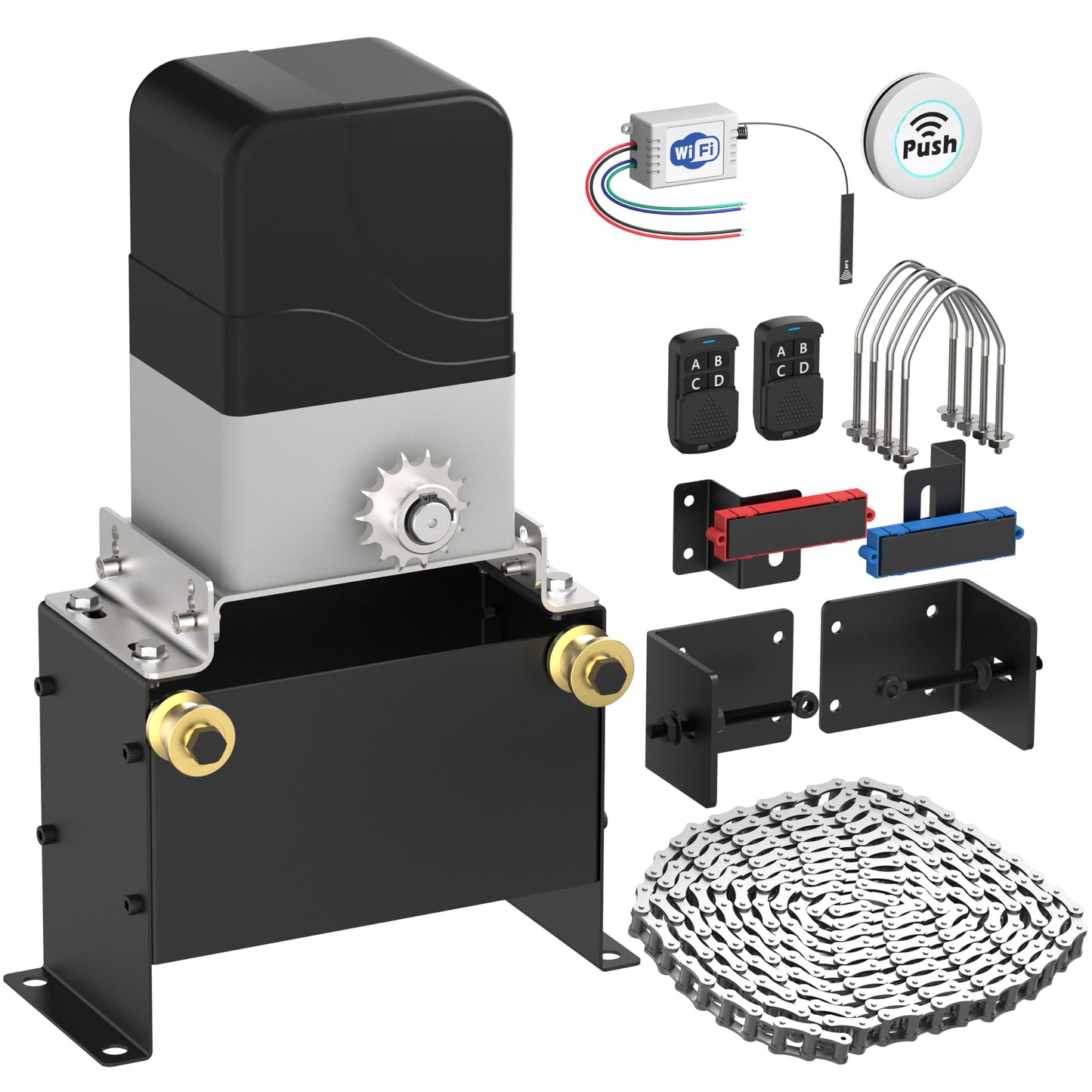 Blütezeit MJ-400 Sliding Gate Opener + WiFi Module + Push Button – 1100lb AC Chain-Drive Gate Motor with Smart App Control & Expanded 433MHz Accessory Support