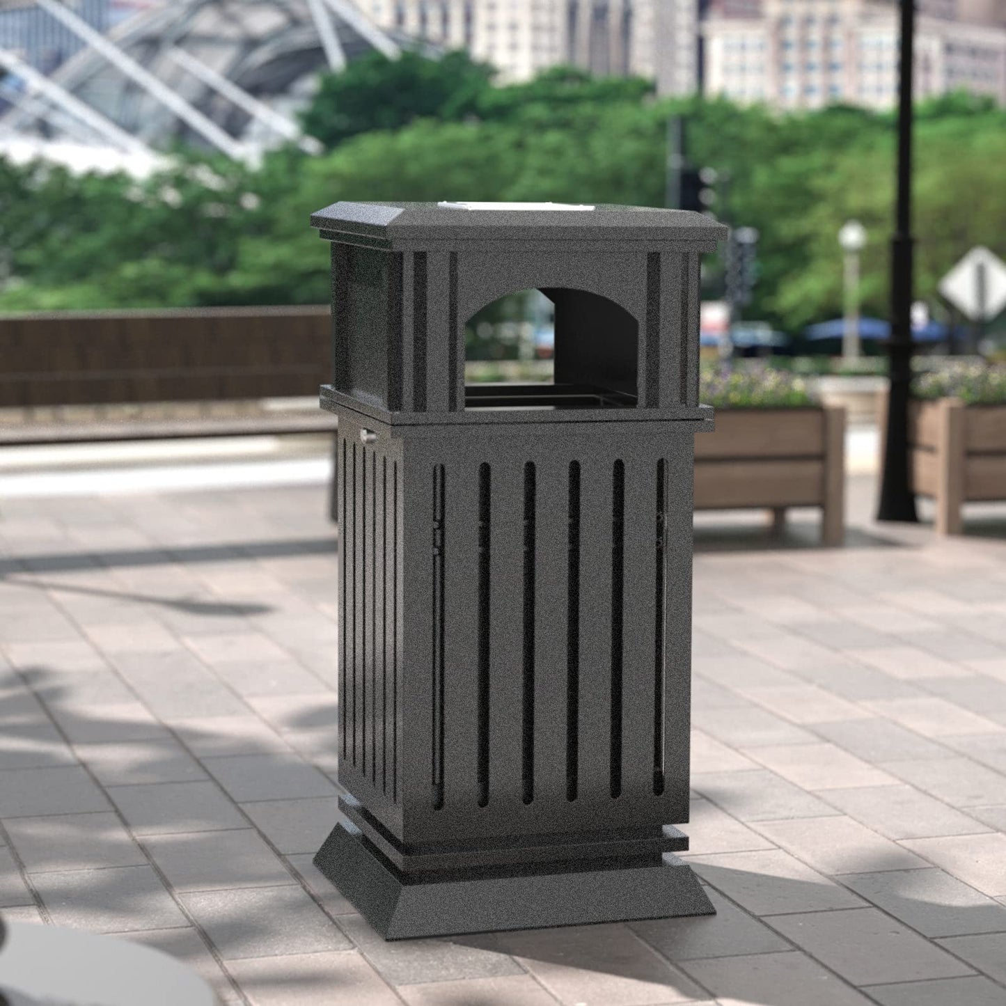 BEAMNOVA Black 17.7 * 37.4 + Matte Black 15.8 * 35.5 Trash Can Outdoor Top Tray Black Stainless Steel Commercial Garbage Enclosure with Locking Lid