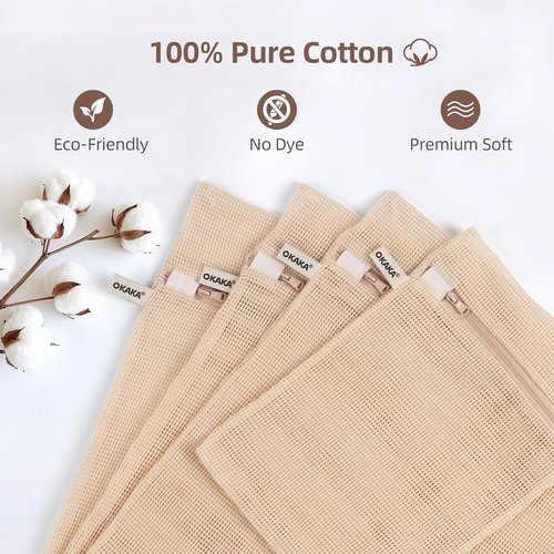 100% Cotton Mesh Laundry Bags by [Brand Name] - Premium Soft & Dye-Free | Set of 4, Natural