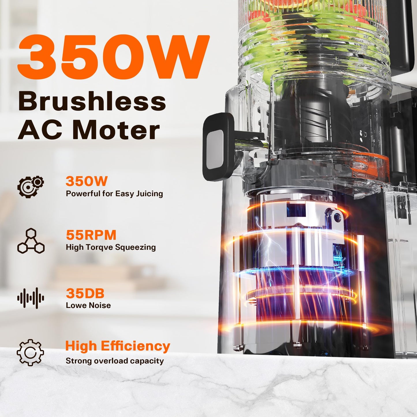 Cold Press Juicer with 5.5" Wide Feed Chute, Slow Masticating Juicer Machine for Whole Fruits & Vegetables, High Juice Yield, Gray