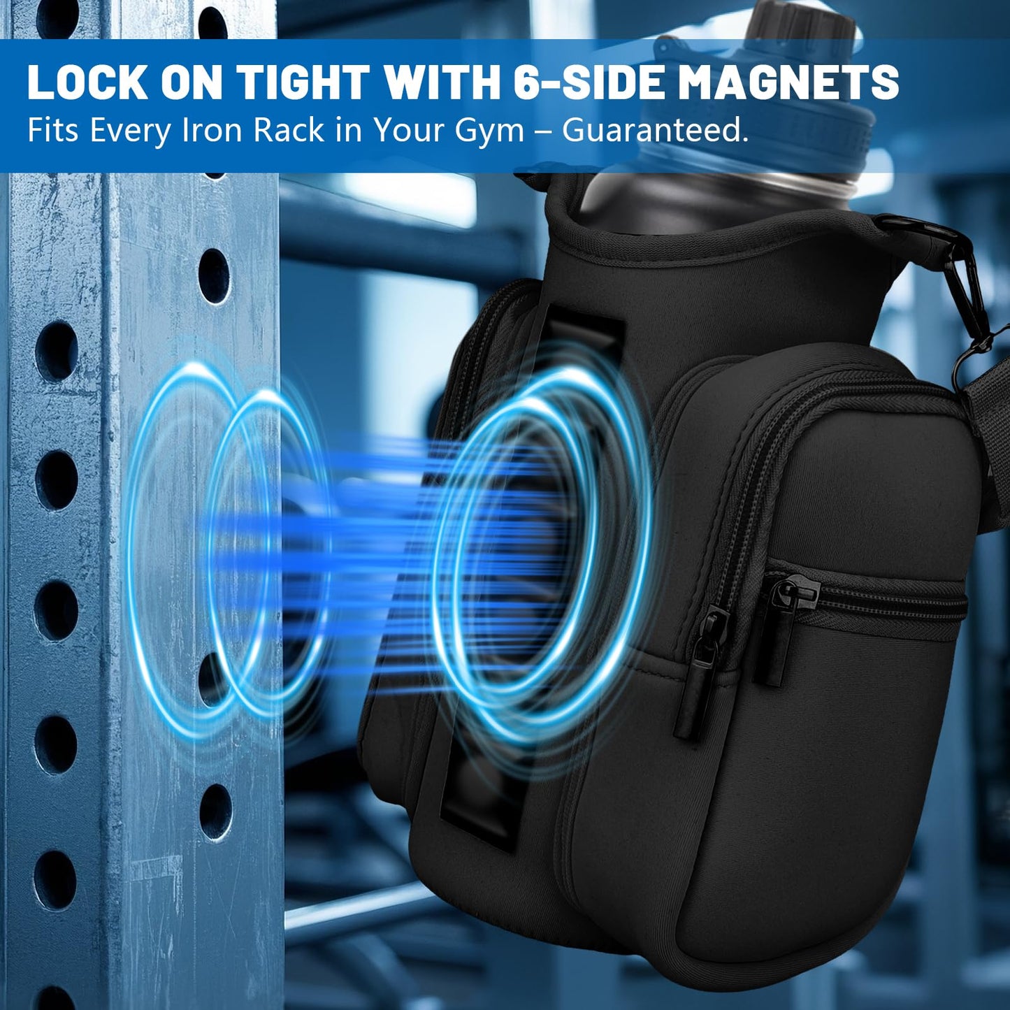 TOUGHMATE Magnetic Gym Bags for Men & Women with Adjustable Strap, Small Magnet Bag Company Water Bottle Holder with Phone Pocket for Travel, Work, Sports, Black