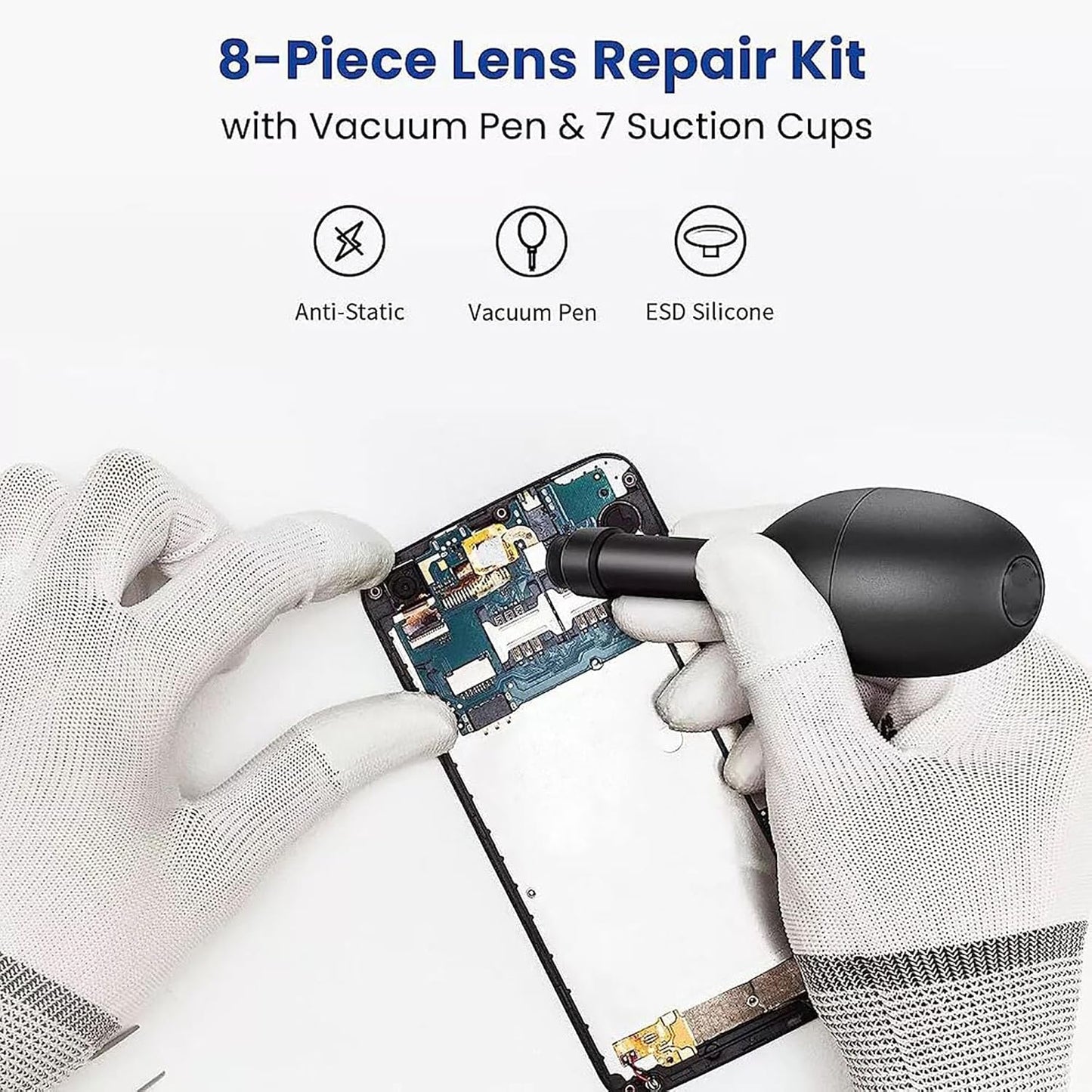 CHICHIYANG 7pcs Set Lens Sucker Kit, Suction Pen and Suction Cups, Changeable Anti-Static, ESD Conductive Silicone