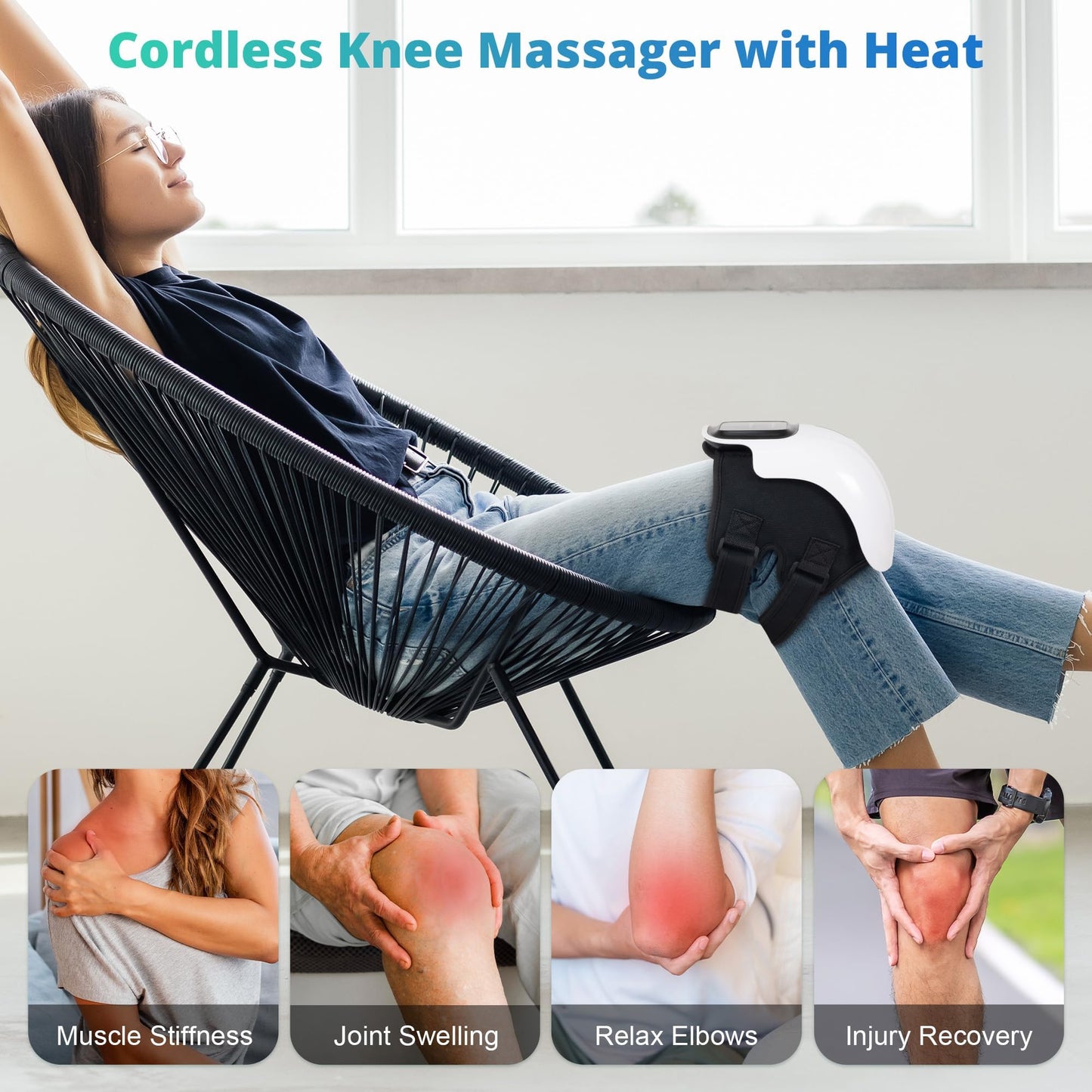 Medcursor Knee Massager, Cordless Heated Knee Massager with 3 Heating Levels, 3 Vibration Modes, LED Screen & Adjustable Straps, Massage with Heat for Relief