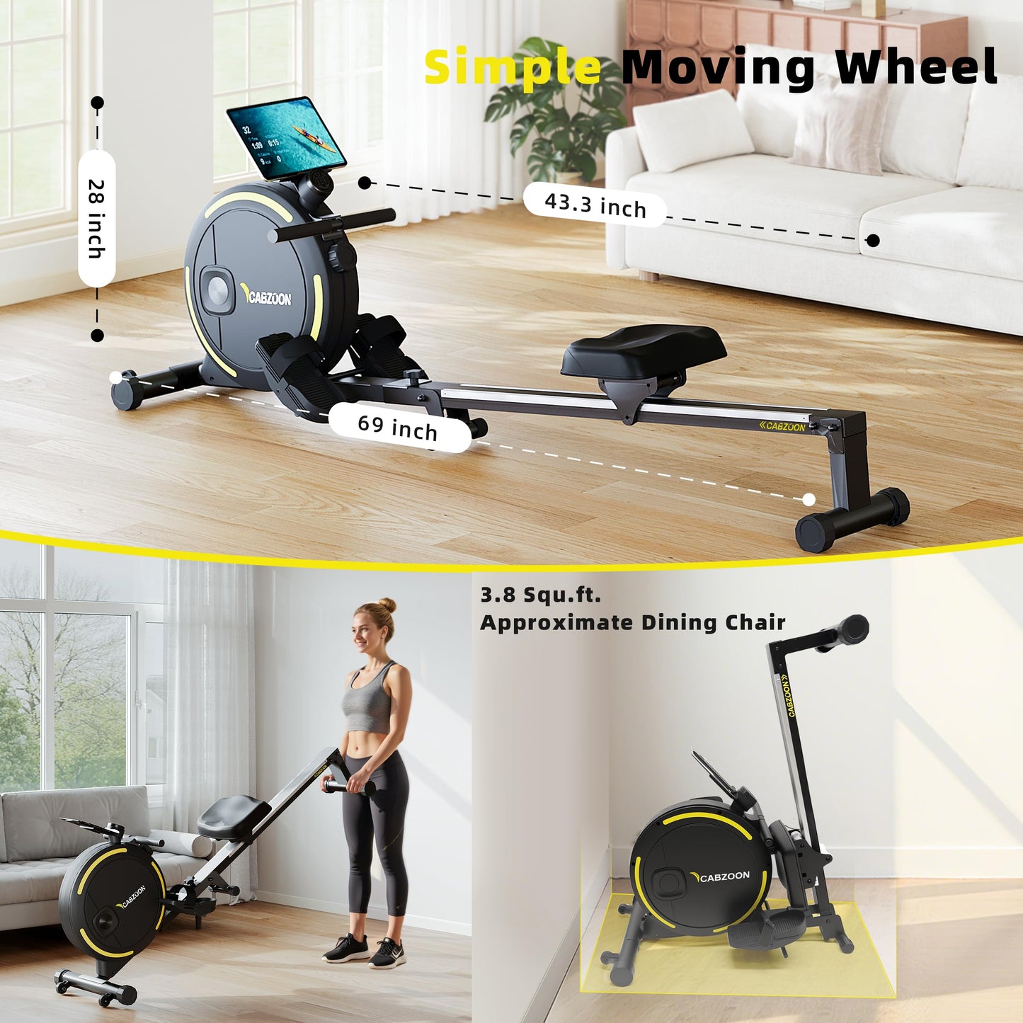 CABZOON Rowing Machines for Home，Magnetic Rowing Machine，Max 265lbs Weight Capacity, Quiet Rower Machine with Tablet Holder，16 Levels of Resistance