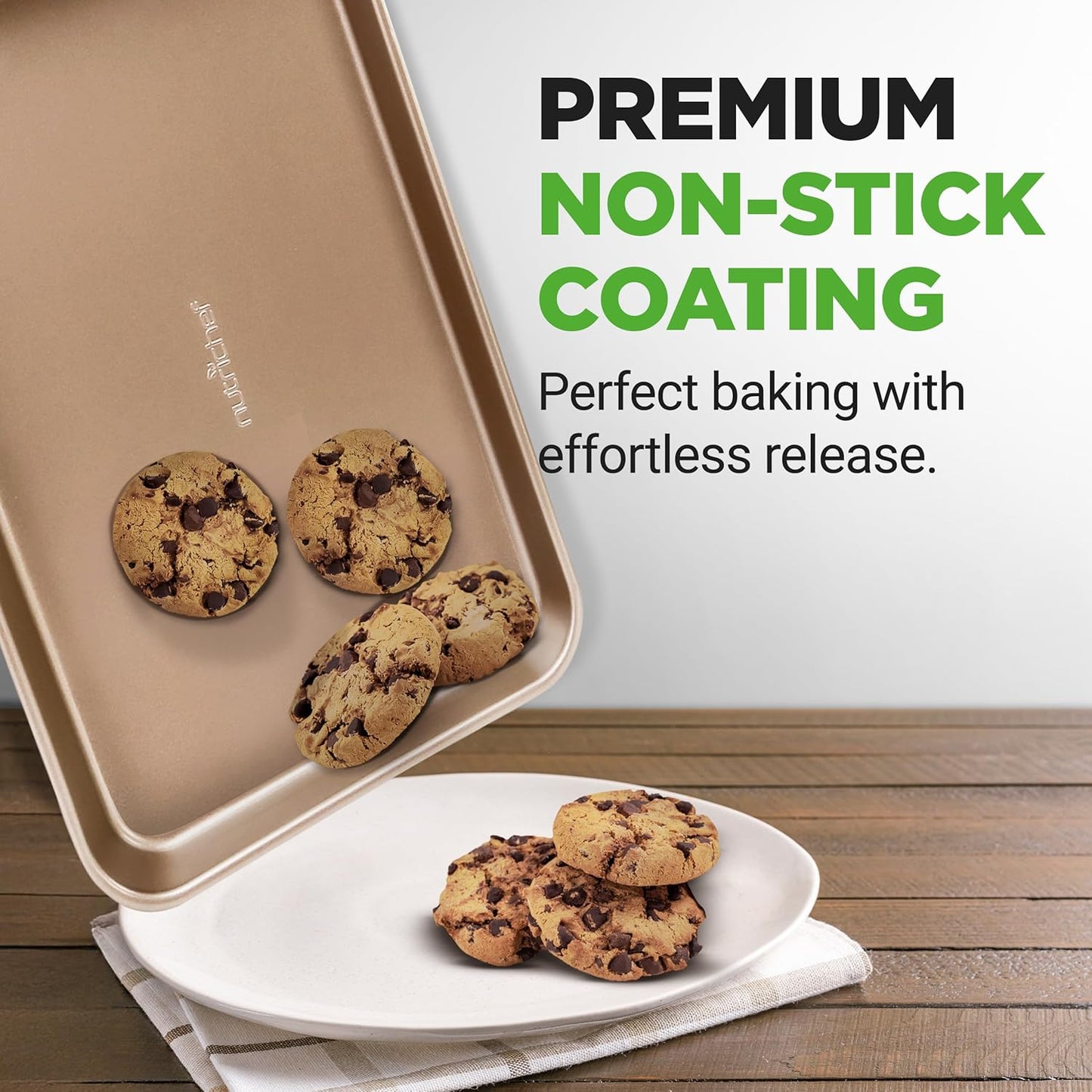 NutriChef Nonstick Baking Sheets - Durable 2-Piece Cookie Sheet Set, Oven Safe Up to 450°F