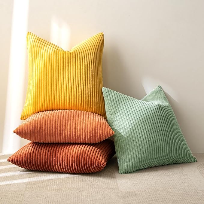 MIULEE Decorative Throw Pillow Covers 16x16 Inch Set of 4, Vibrant Cushion Covers Vintage Retro Home Decor, Mix and Match Color Clash Design for Sofa Couch Bed Living Room Yellow Rust Green