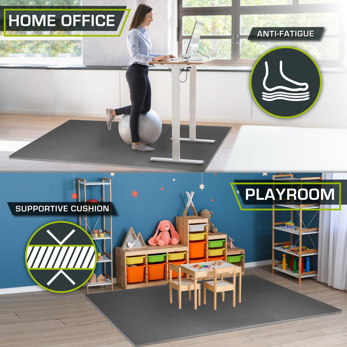 ProsourceFit Weaved Pattern Extra Thick Exercise Puzzle Mat ¾-inch, EVA Foam Interlocking Tiles for Protective, Cushioned Flooring for Home and Gym Equipment; Grey, 96 SQ FT, 24 Tiles
