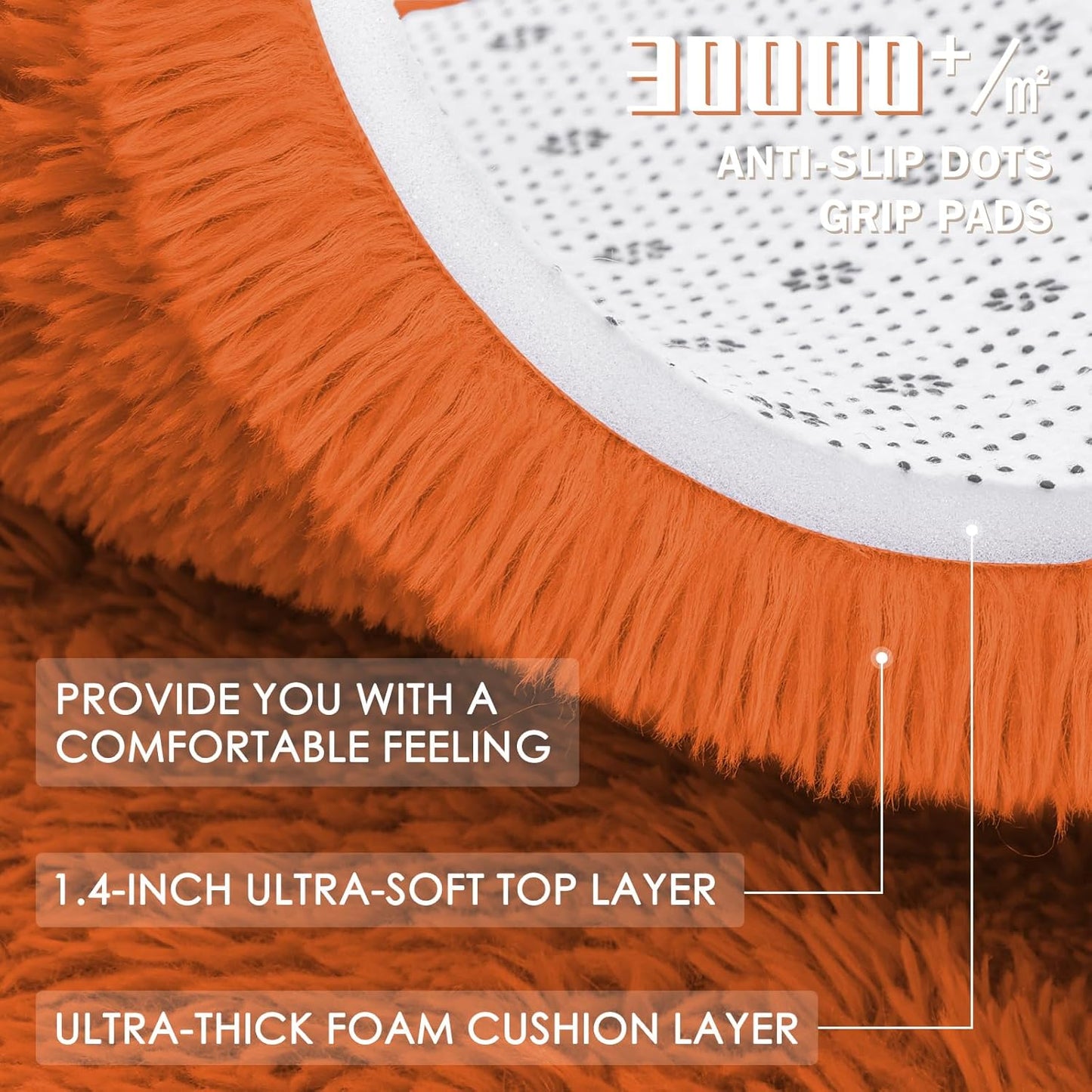 OLANLY Orange Round Rug - Soft & Fluffy Machine Washable 2 ft Circle Area Rug for Bedroom & Living Room