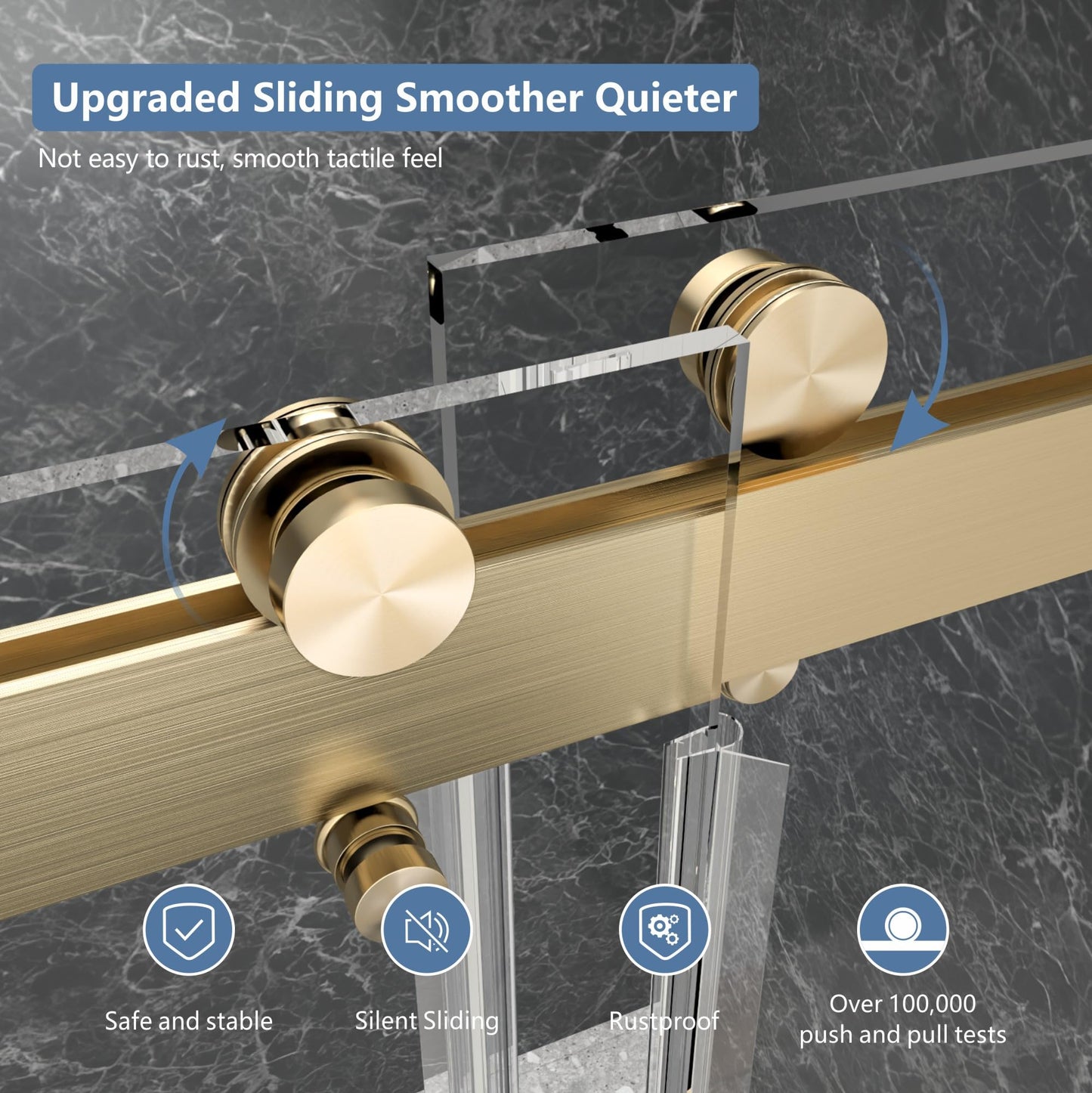 50-54" W x 76" H Frameless Shower Door, Double Sliding Glass Shower Door with 5/16" (8mm) Clear SGCC Tempered, Roller Disc System, 304 Stainless Steel (Brushed Gold, 50-54" W*76" H)