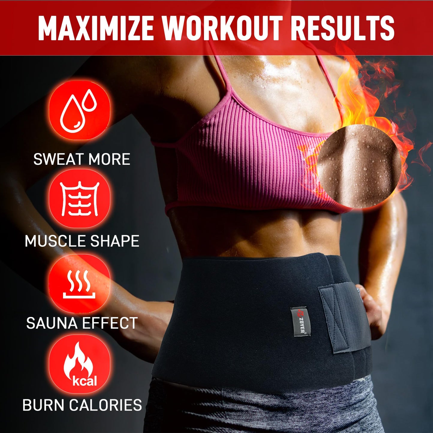 ZOYER Waist Trainer for Women Lower Belly Fat, Elastic Sweat Band for Stomach Weight Loss, Waist Trimmer Better Heat Retention to Sweat More, Increase Core Stability for Workout (Black, Medium)