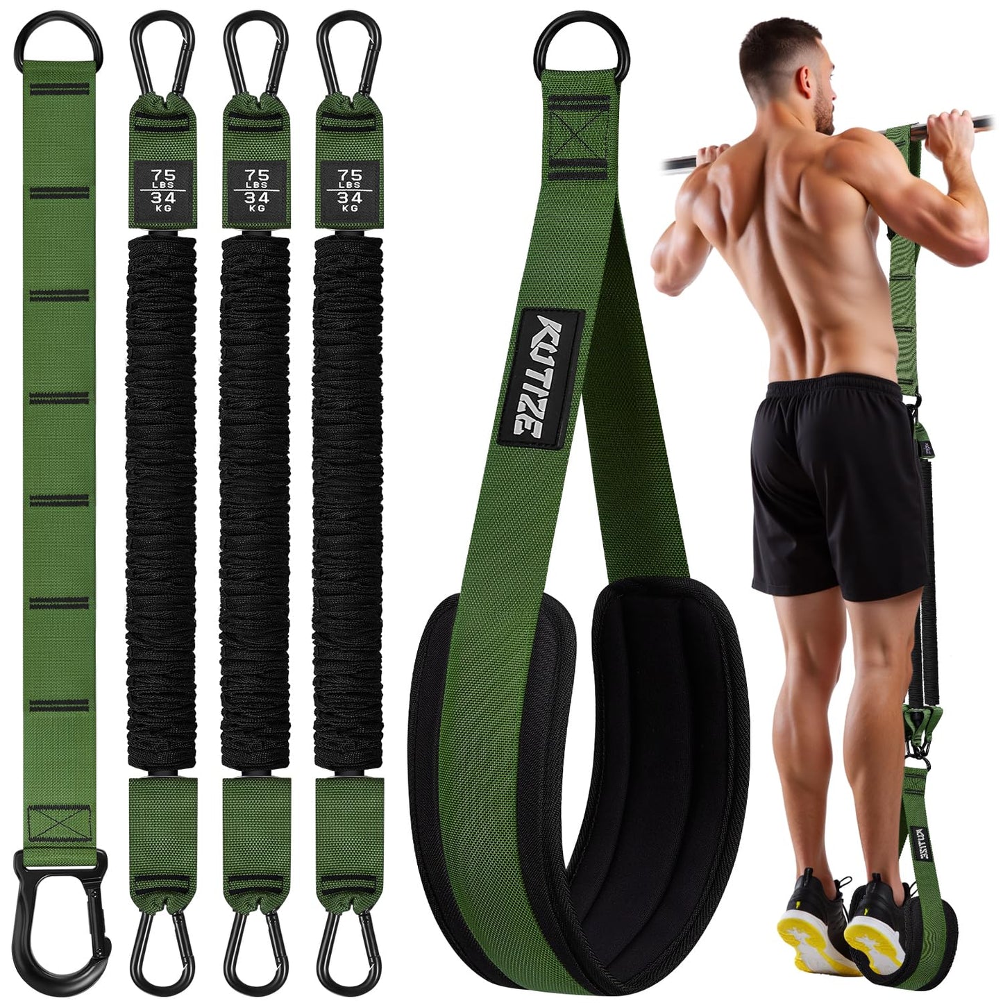 KUTIZE Pull Up Assistance Bands, 3 Adjustable Heavy Duty Pull Up Assist System with Comfortable Foot Strap, Professional Pull Up Bar Bands for Beginners & Muscle Training, Home Gym Workout Equipment