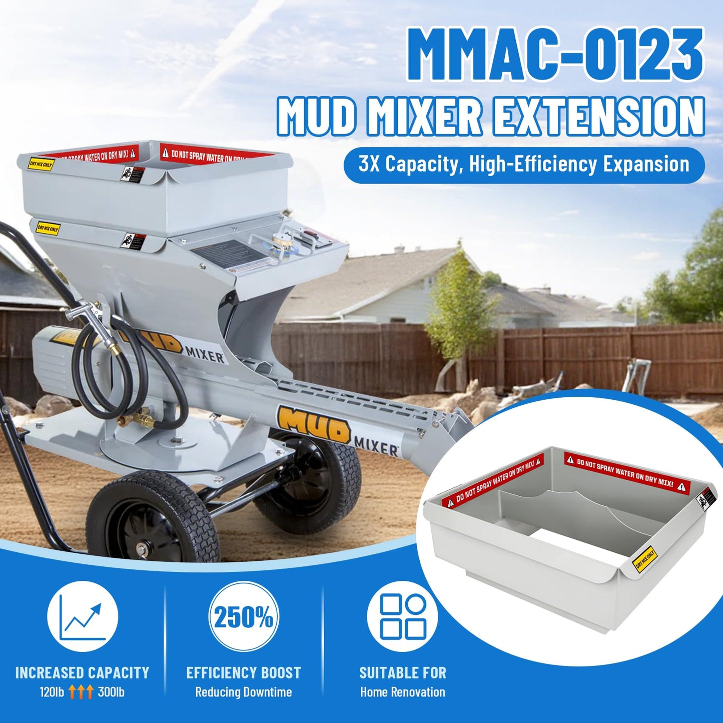 𝑼𝒑𝒈𝒓𝒂𝒅𝒆 MMXR-3221 Mud Mixer Set, MMAC-0123 Mud Mixer Hopper Extension and MMAC-0133 Chute Extension, Rust Resistant Heavy-Duty Steel, for Large Construction, 3-Yr Service