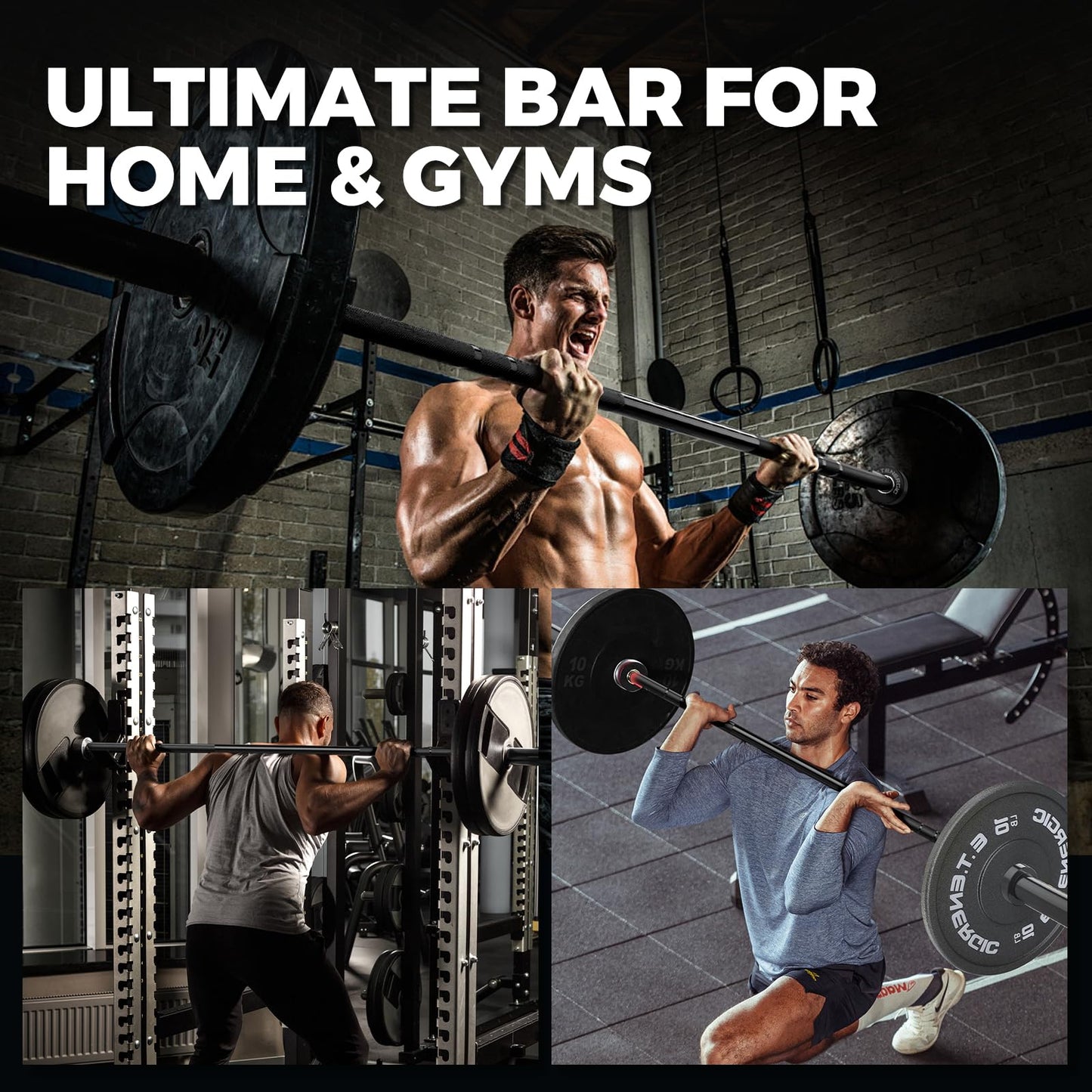 E.T.ENERGIC 7ft Olympic Barbell – 40LB Chrome Powerlifting Bar with 2” Sleeves & Medium Knurl, 700LB Capacity Strength Training Barbell for Squats, Deadlifts, Bench Press, Home & Gym, Black