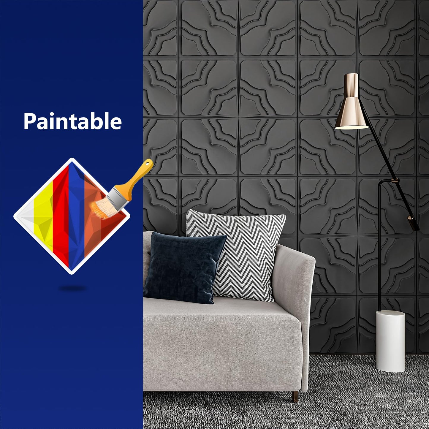 Art3dwallpanels 33 Pack 3D Wall Panel, 2 Different Effects PVC Textured Wall Panels for Interior Wall Décor, 12 x12 Inch Cover 32.Sq.Ft, Black