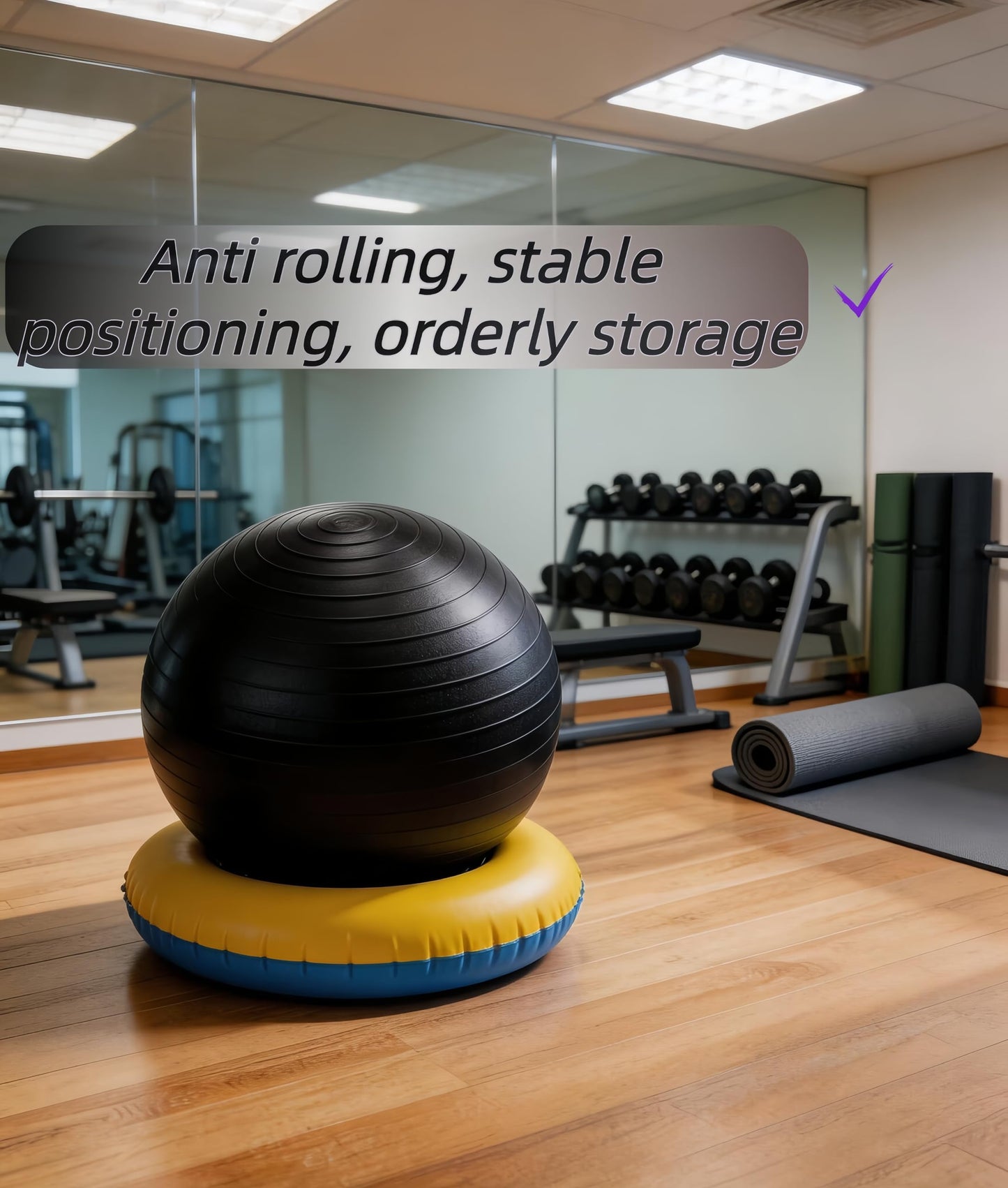 DJDXIZJEK Yoga Ball stabilizer Base - Anti Slip stabilizing Ring, Anti roll Bracket, Suitable for Homes, Offices, and Gyms. Helps with the Storage and Organization of Yoga Balls (Yellow Blue)