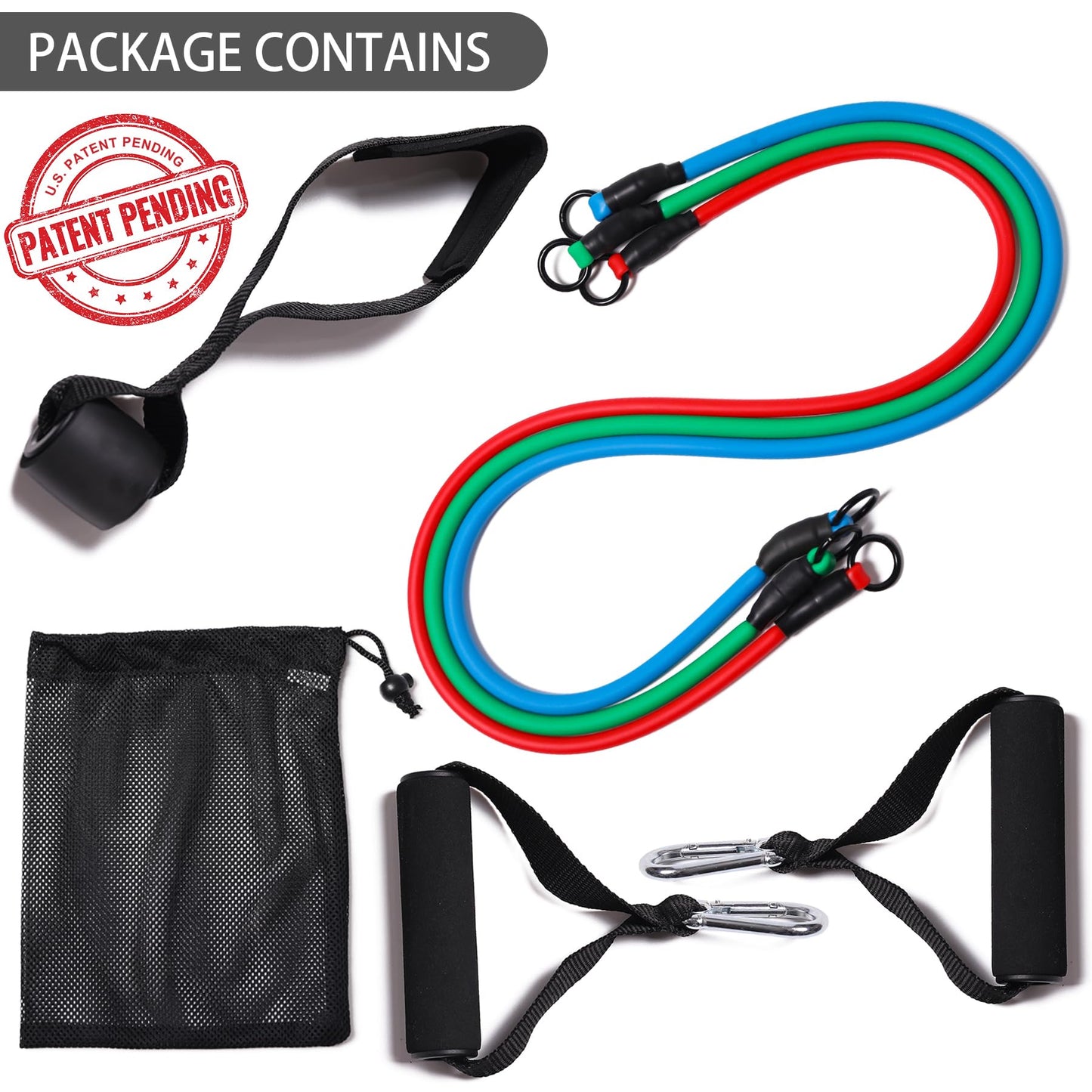 Resistance Bands with Handles for Working Out Women and Men, Exercise Bands with Door Anchor, Stretch Bands for Home Workouts, Simple Guide Included (3pcs Set - 90 lbs)