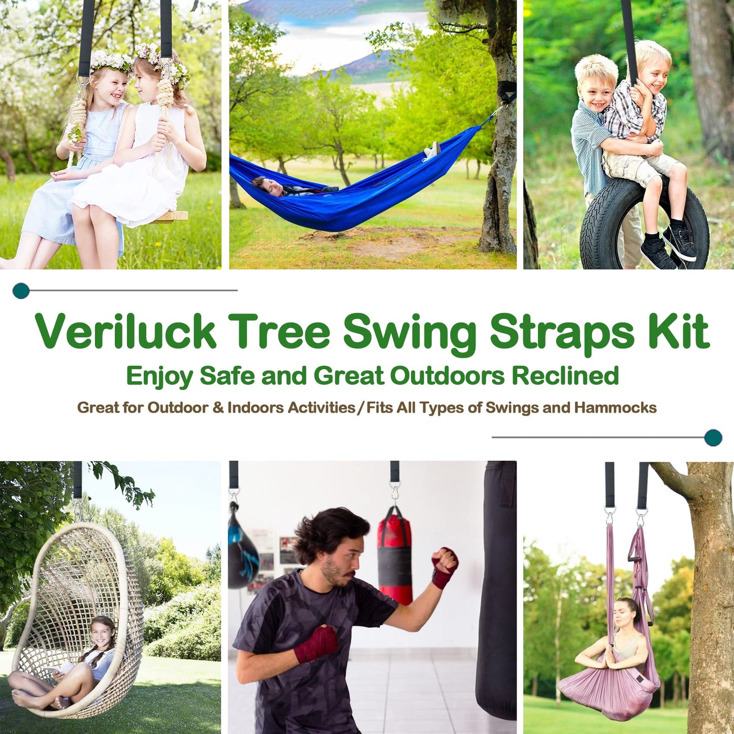 Veriluck Tree Swing Straps Hanging Kit - 3FT/8FT/15FT/20FT/30FT, Strong & Durable - Holds Up to 5000lbs - Adjustable Tree Swing Straps Fit for All Swings, Hammocks, Safer & Easy Installation (30 FT)