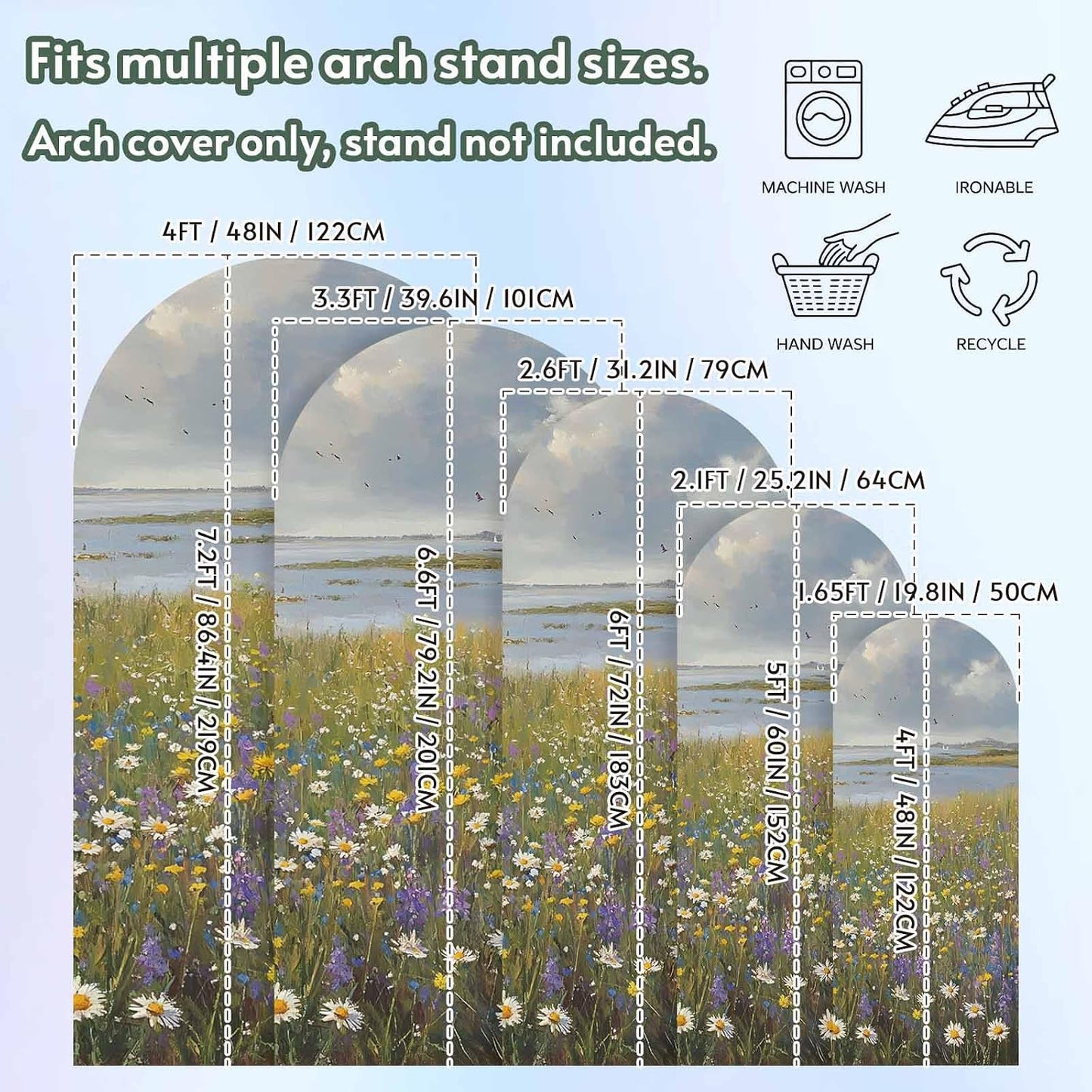 Jnbasdffb 7.2 Spring Floral Wedding Arch Cover,Stretchy Spandex Arch Backdrop Stand Covers FT,Modern Oil Painting