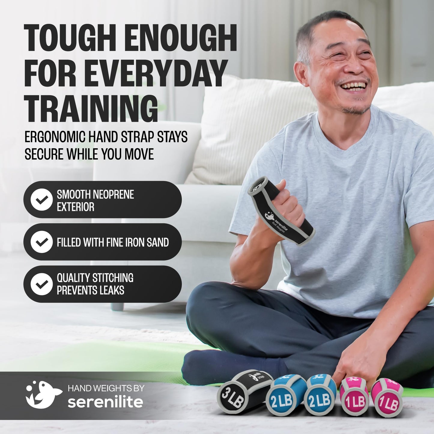 Serenilite Hand Weights for Women & Men Soft Dumbbell Walking Hand Weight Sets - Comfortable Secure Neoprene Dumbbells with Straps for Walking Running Cardio Workout Physical Therapy
