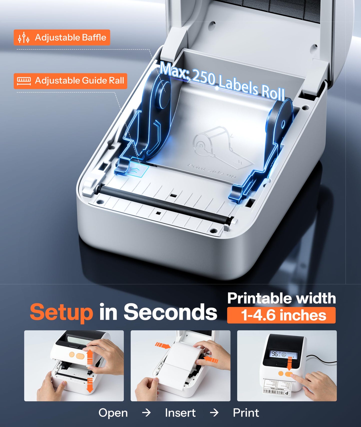 Phomemo D421R Bluetooth Thermal Label Printer with Screen for Paper Level Display - Shipping Label Printer for Small Business, RFID Auto Size Detection 4x6 Thermal Printer with Segmented Code Screen