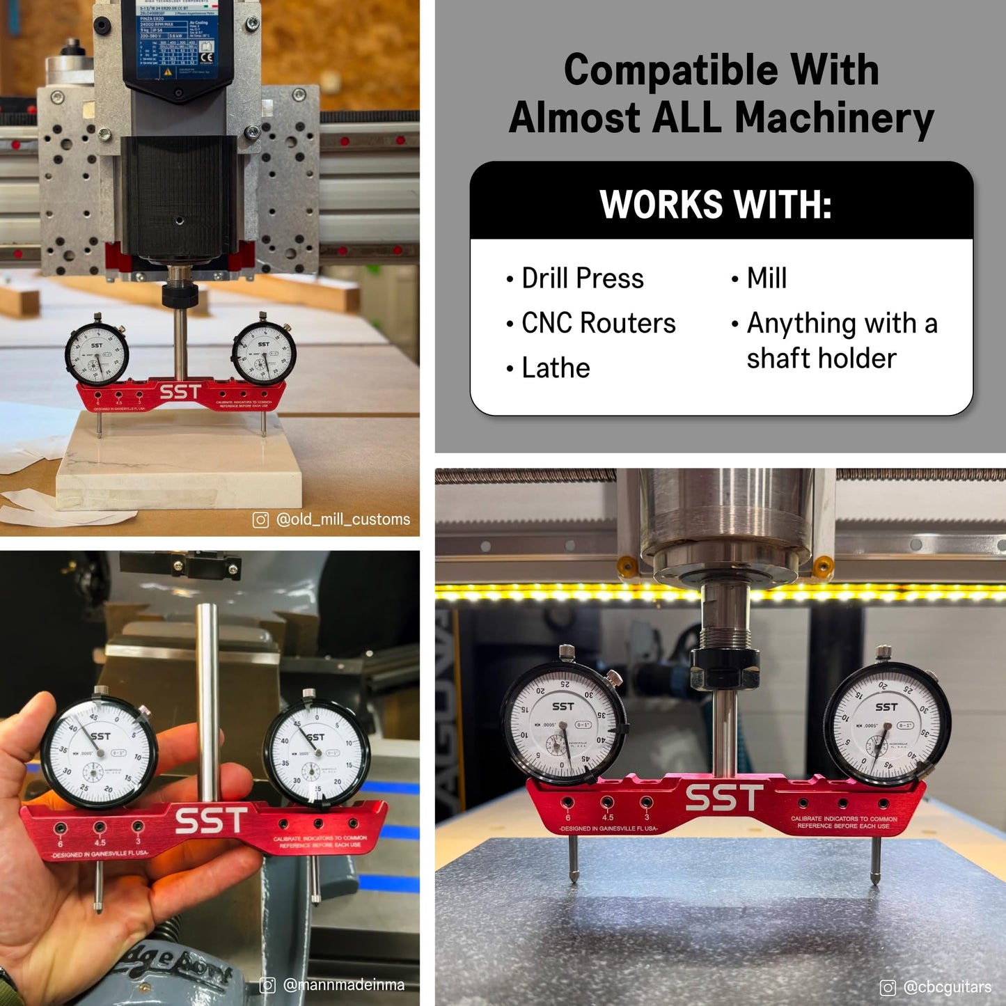 SST - Regular Mill & Lathe Tramming System - Tram, Align, & Square for Machine Calibration - For Angular Misalignment - Precise & Powerful - 0.0005” Dial Indicators - Designed in the USA