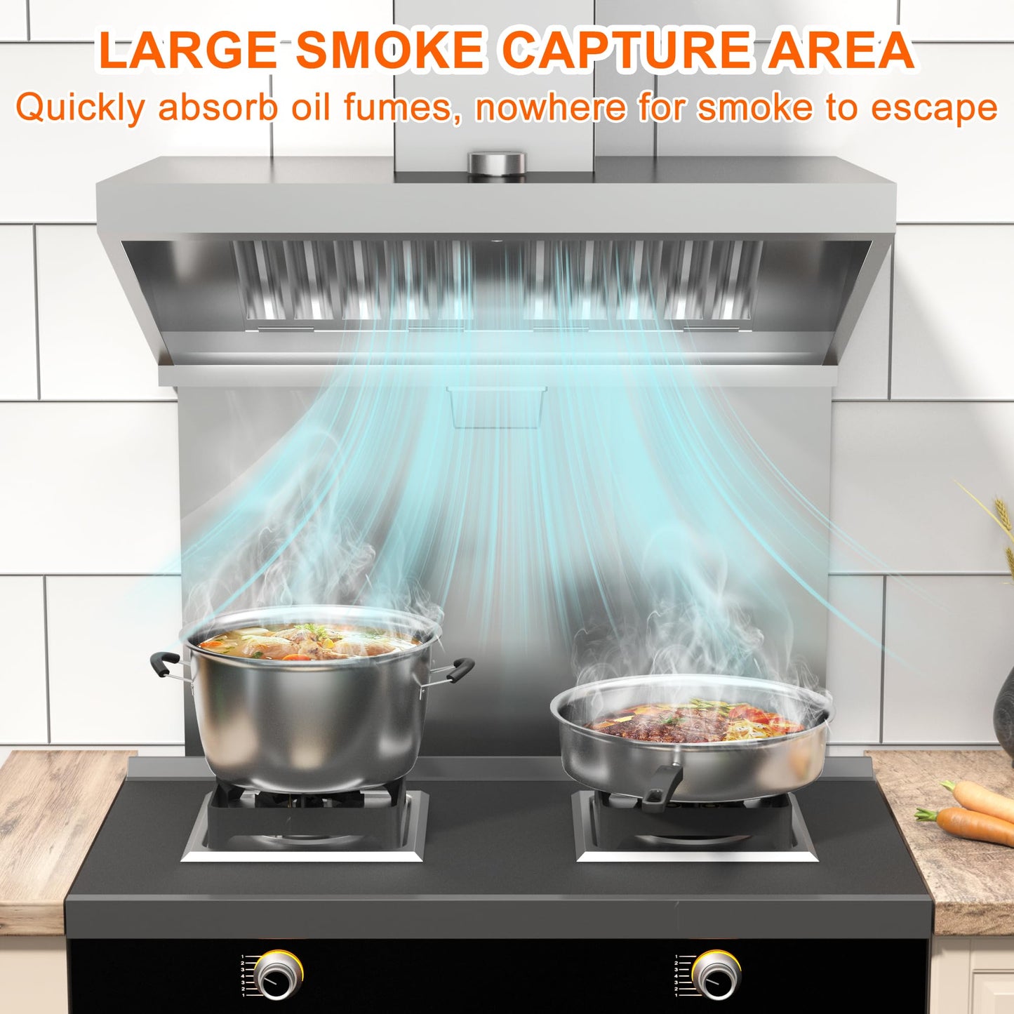 Food Truck Low Profile Exhaust Hood System Includes a 6FT Stainless Steel Commercial Exhaust Hood and an 0.5HP Restaurant Canopy Hood Grease Rated Exhaust Fan