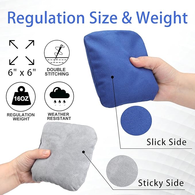 EunHo Dual Sided Cornhole Bags Regulation Set of 8 Professional Cornhole Bean Bags Slick and Stick for Tossing Game-All Weather