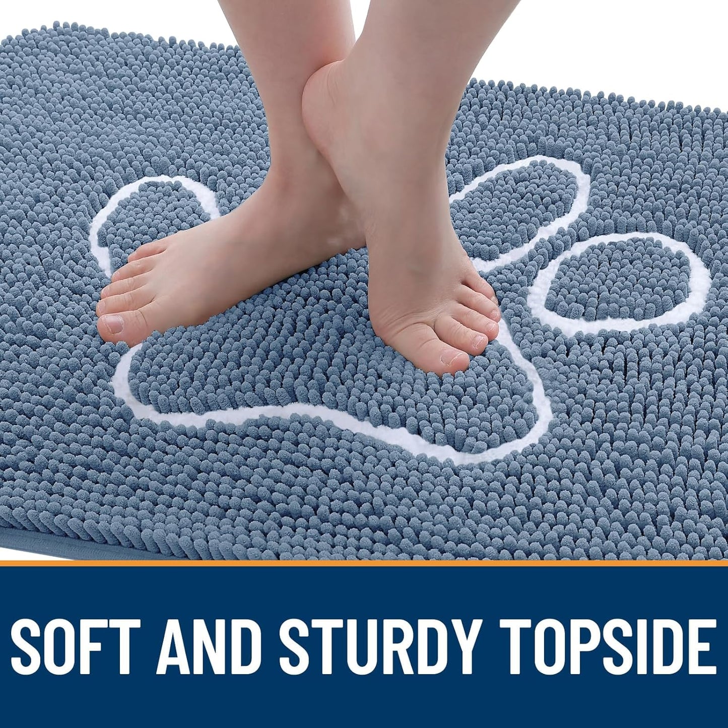 OLANLY Dog Door Mat - Absorbent Muddy Paws Doormat | Non-Slip Chenille, Quick Dry, 32x20, Airy Blue & White