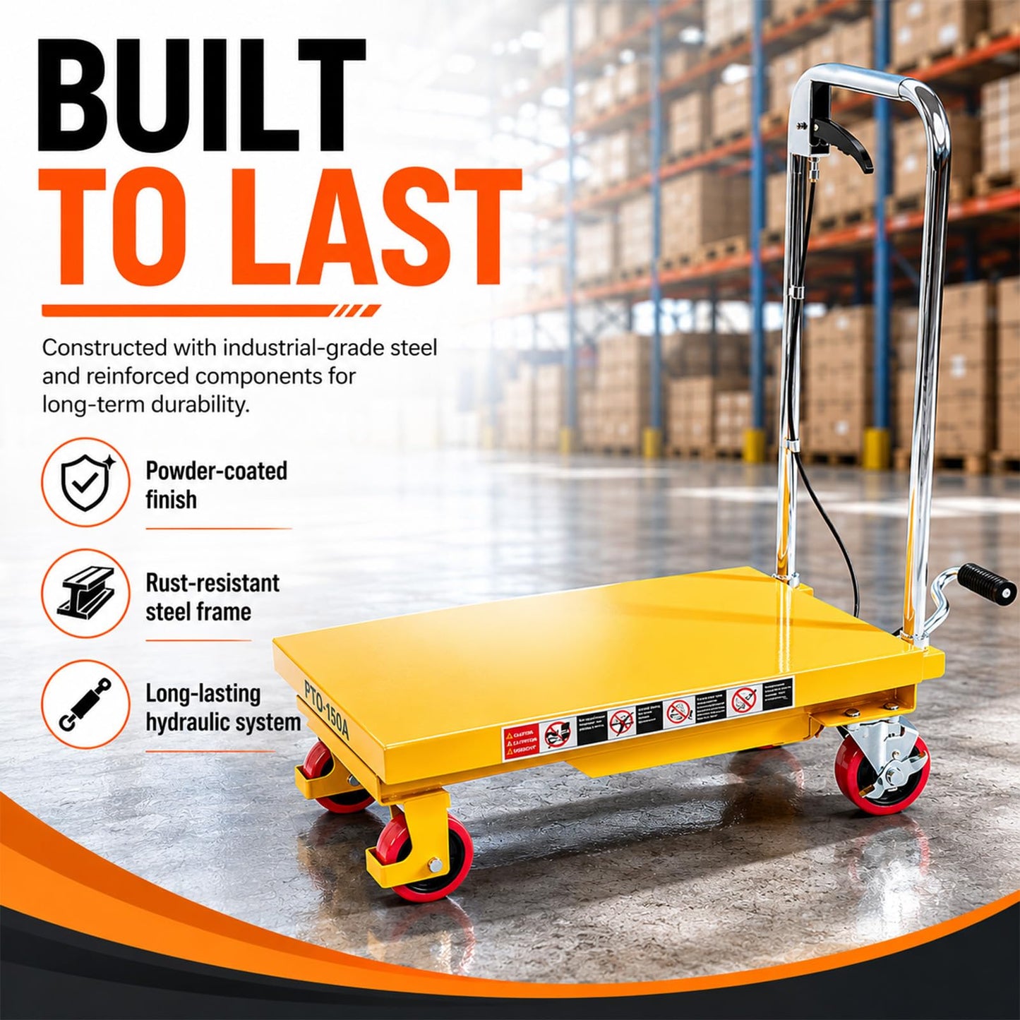 Claw Road 2026 New Hydraulic Lift Table Cart 500LB Capacity, 32" Lift Height, Manual Scissor Lift Cart with Foot Pedal, Release Handle & Locking PU Casters for Warehouse, Workshop, Garage, Yellow