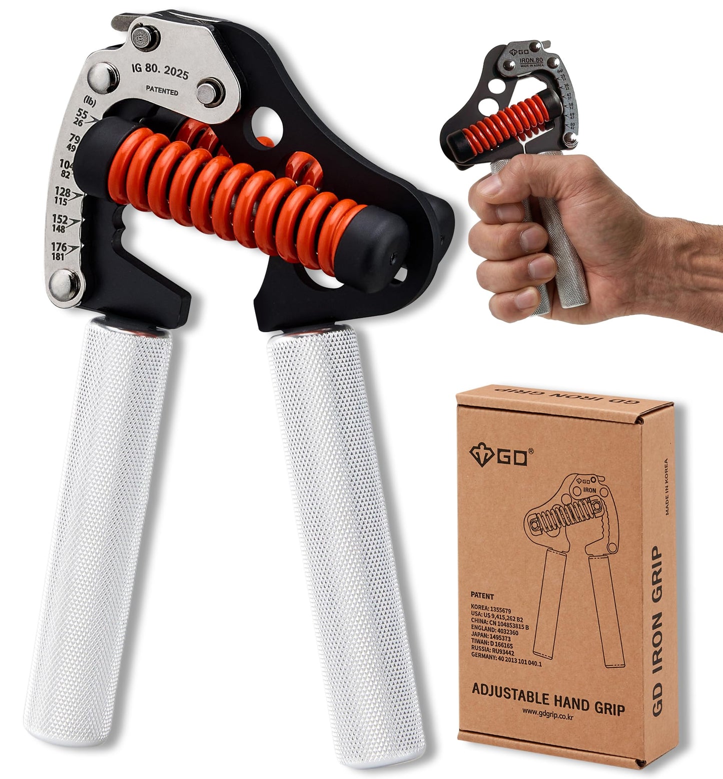 GD IRON GRIP 12LV Grip Strength Trainer Metal Adjustable Hand Gripper Strengthener(26 to 181lbs) Hand Grip Exerciser 200lbs Wrist Strengtheners for Golf Training Equipment Forearm Gripper