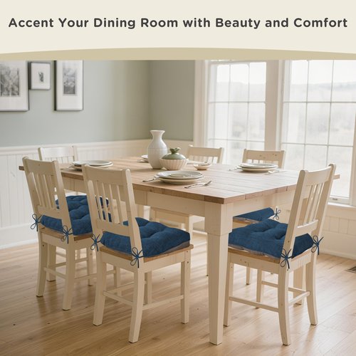 AddGrace Chair Cushions for Dining Chairs Set of 4 Kitchen Seat Cushions with Ties and Non Slip Backing Tufted Indoor Seat Pad for Kitchen Dining Room 18" x 17" x 3" Navy