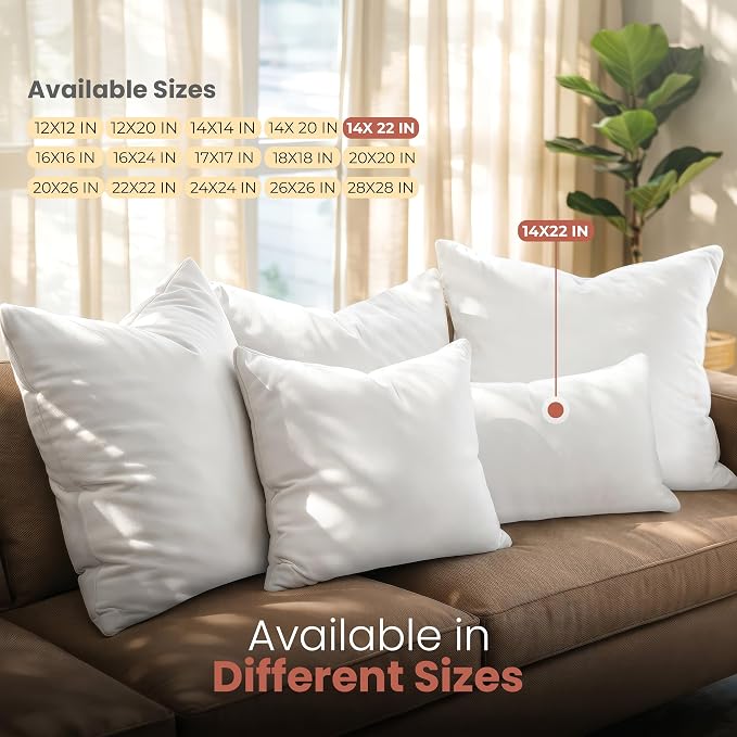 Utopia Bedding 14x22 Pillow Inserts, Set of 2, White – Indoor Decorative Throw Pillows for Bed, Sofa & Couch – Soft, Supportive & Fluffy Cushion Inserts