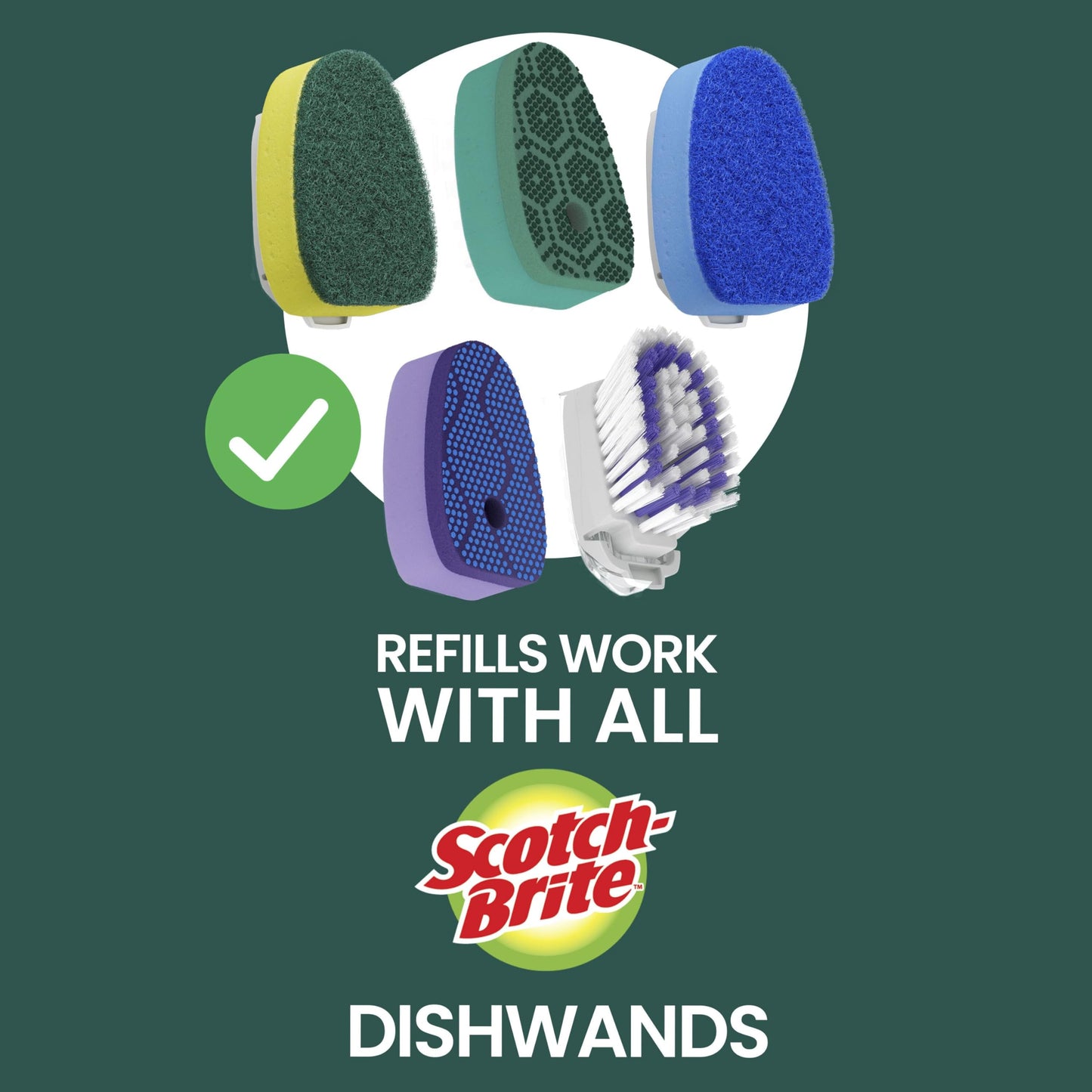 Scotch-Brite Non-Scratch Dishwand Kit, Includes 1 Wand & 7 Refill Pads, Keep Hands Out of the Mess
