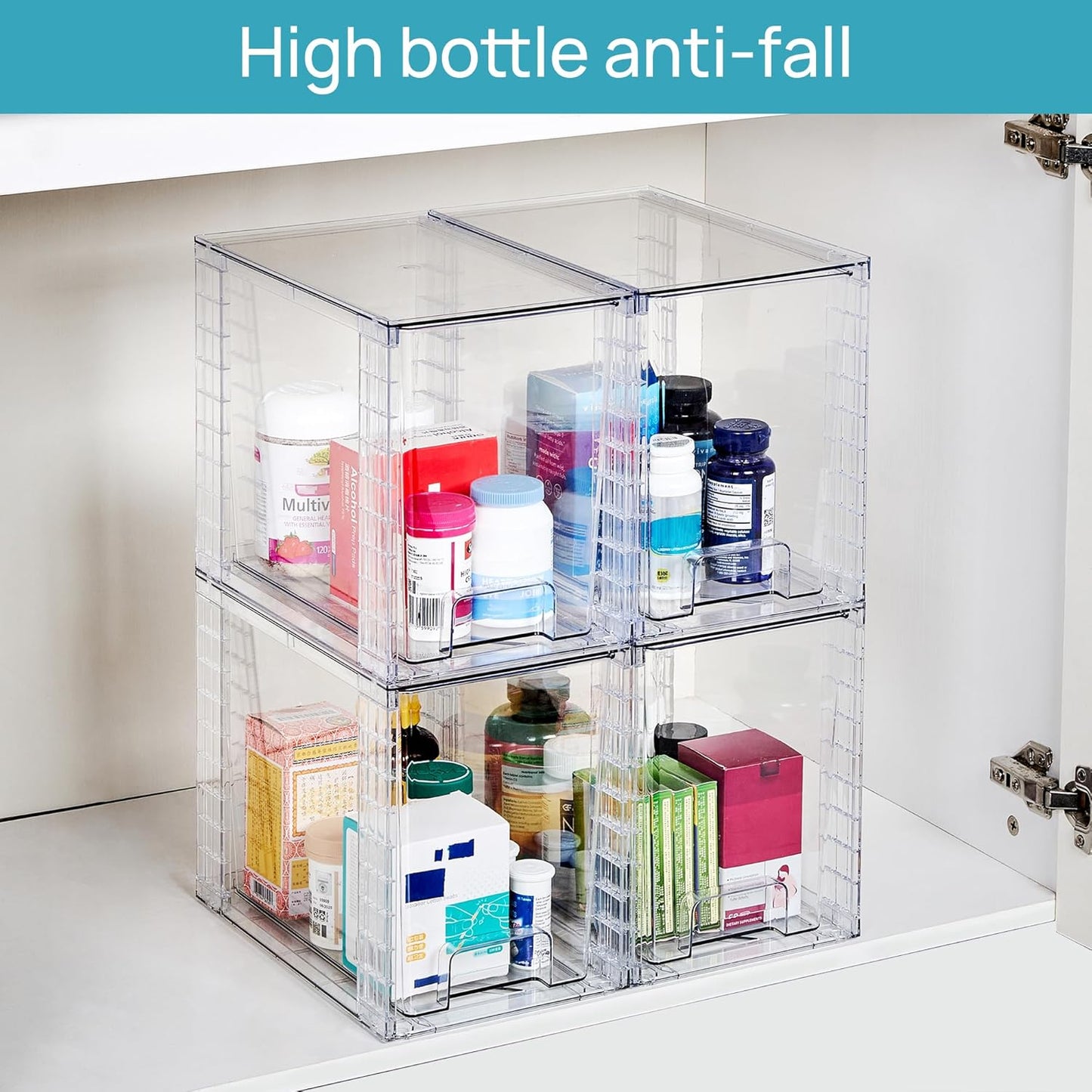 Vtopmart Clear Stackable Storage Drawers - 9.7" High Plastic Organizers for Skincare & Bathroom Supplies | Ideal for Cabinet & Vanity