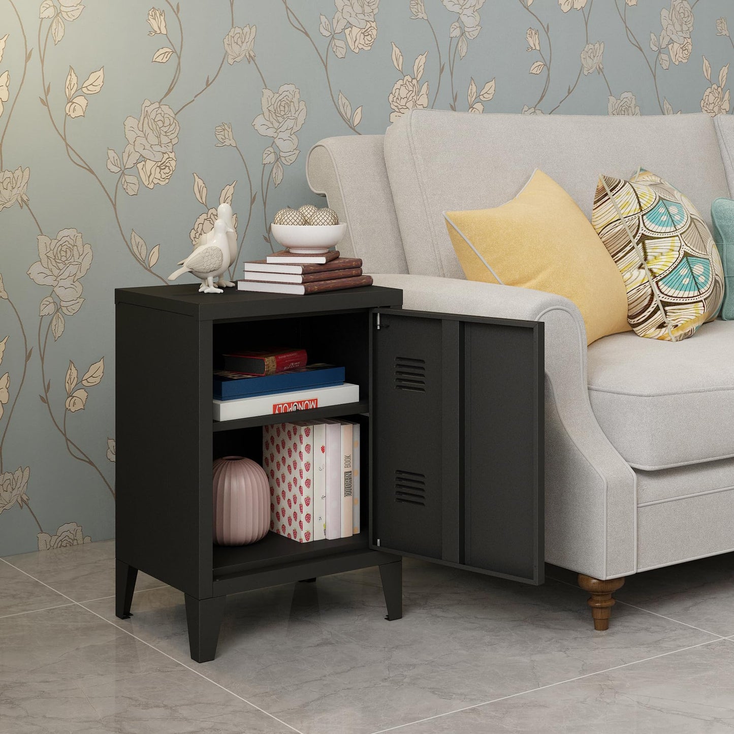 MIOCASA Metal Nightstand Modern End Side Table Steel Bedside Storage Cabinet with Shelf Easy Assembly for Living Room Bedroom