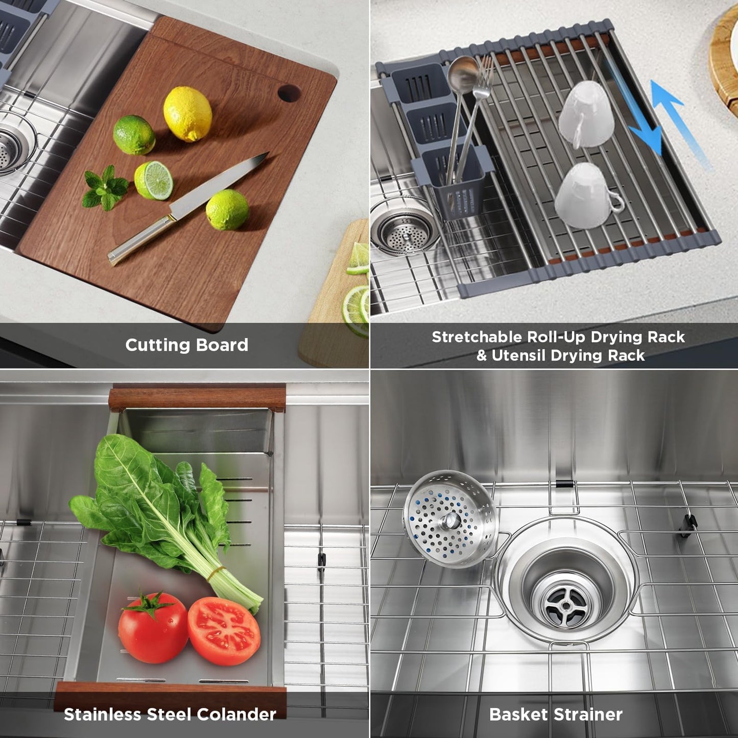 SANYCASA 30 Inch Undermount Kitchen Sink Superior Drain Kitchen Sinks 11 Gauge (3mm) Stainless Steel, Single Bowl Integrated Ledge Multifunctional Workstation Set -