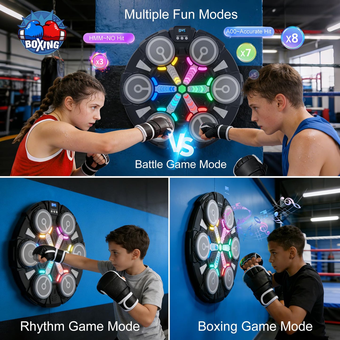 Yucate Music Boxing Machine, Wall Mounted Punching Bag with Bluetooth, Boxing Training Workout Equipment with Gloves, Ideal Gift for Kids and Adults, Home, Office and Gym
