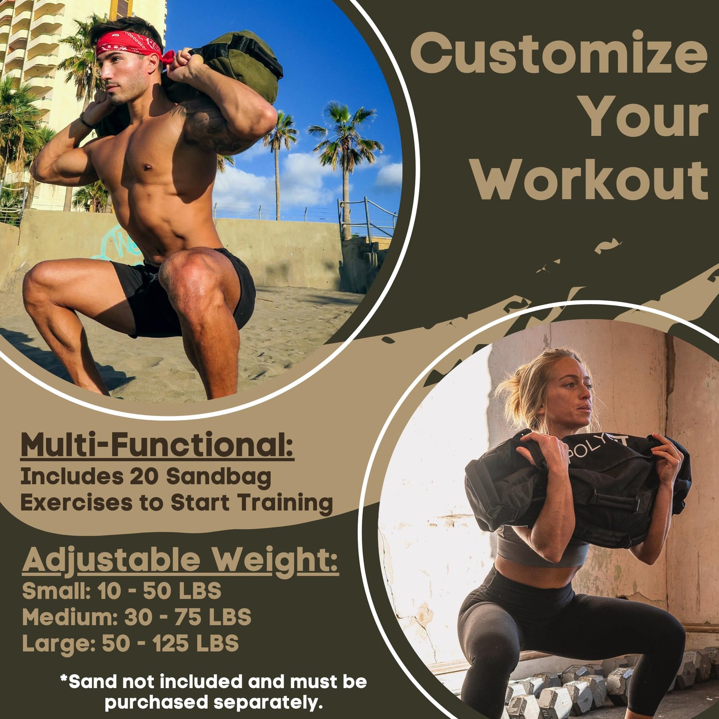 Heavy Duty Workout Sandbags for Fitness - Black Camo - Large