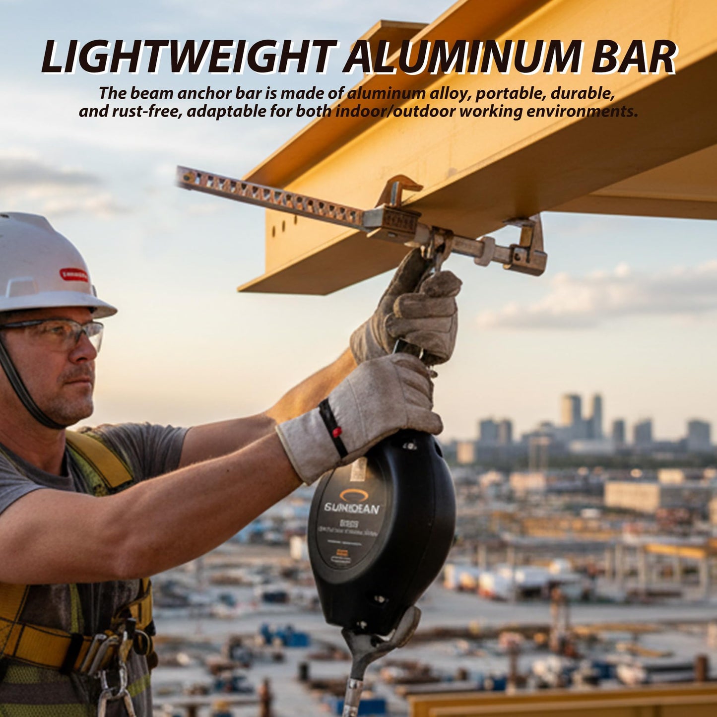 Horizontal Beam Anchor, Aluminum Support Beam Anchor for 4 to 14.6 Inch Flange Width, Lightweight Sliding Beam Anchors for I-Beam, Fall Protection