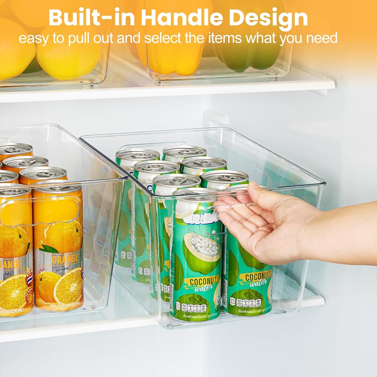 YIHONG Clear Pantry Organizer Bins - 6 Pack Plastic Containers with Handles for Kitchen & Bathroom Storage