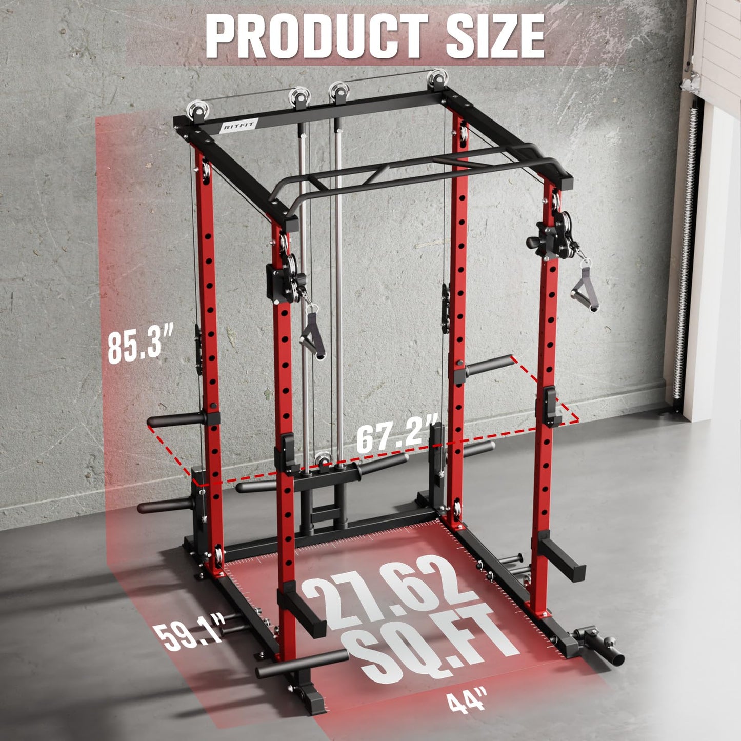 RitFit Squat Rack Power Cage Home Gym Package, Includes 1200LBS Power Rack with Cable Crossover System, Weight Bench, Weight Plate Set with Olympic Barbell (Package 2.0K (Bumper Plate 340LBS))-Orange