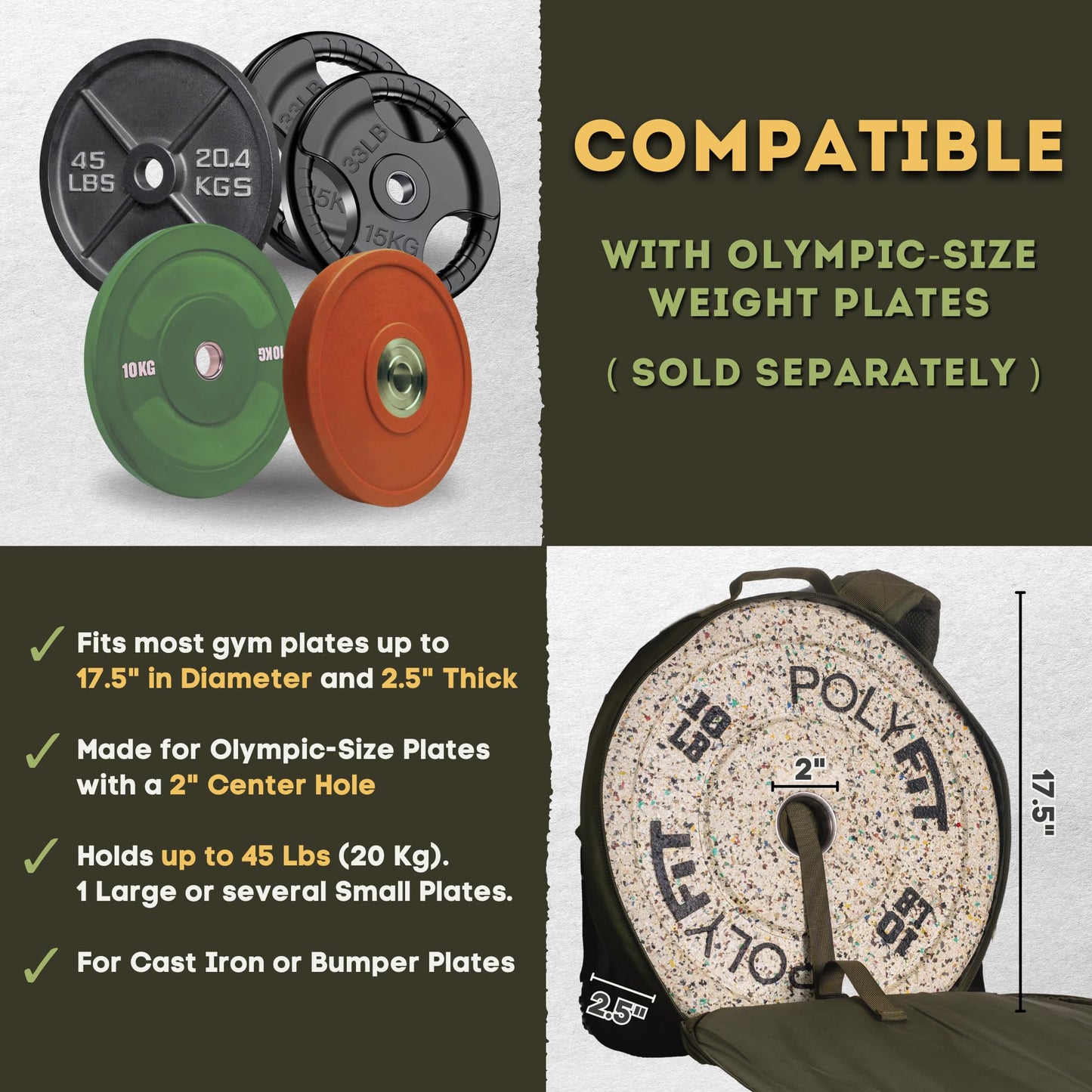 Polyfit PL8 Backpack for Olympic Weight Plates - Weighted Backpack for Strength Training, Rucking, and Gym Workouts - BLACK