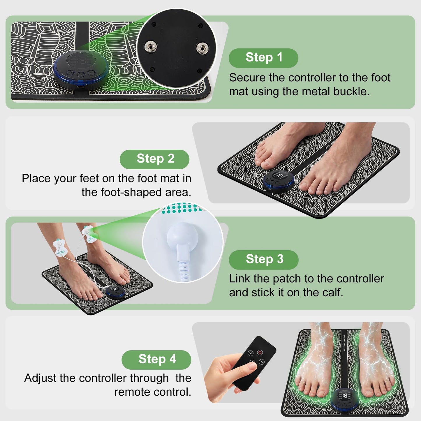 CWTUL EMS Foot Massage for Muscle Relaxation, Transcutaneous Electronic Nerve Stimulator, Adjustable Intensity, 10 Modes 19 Gears